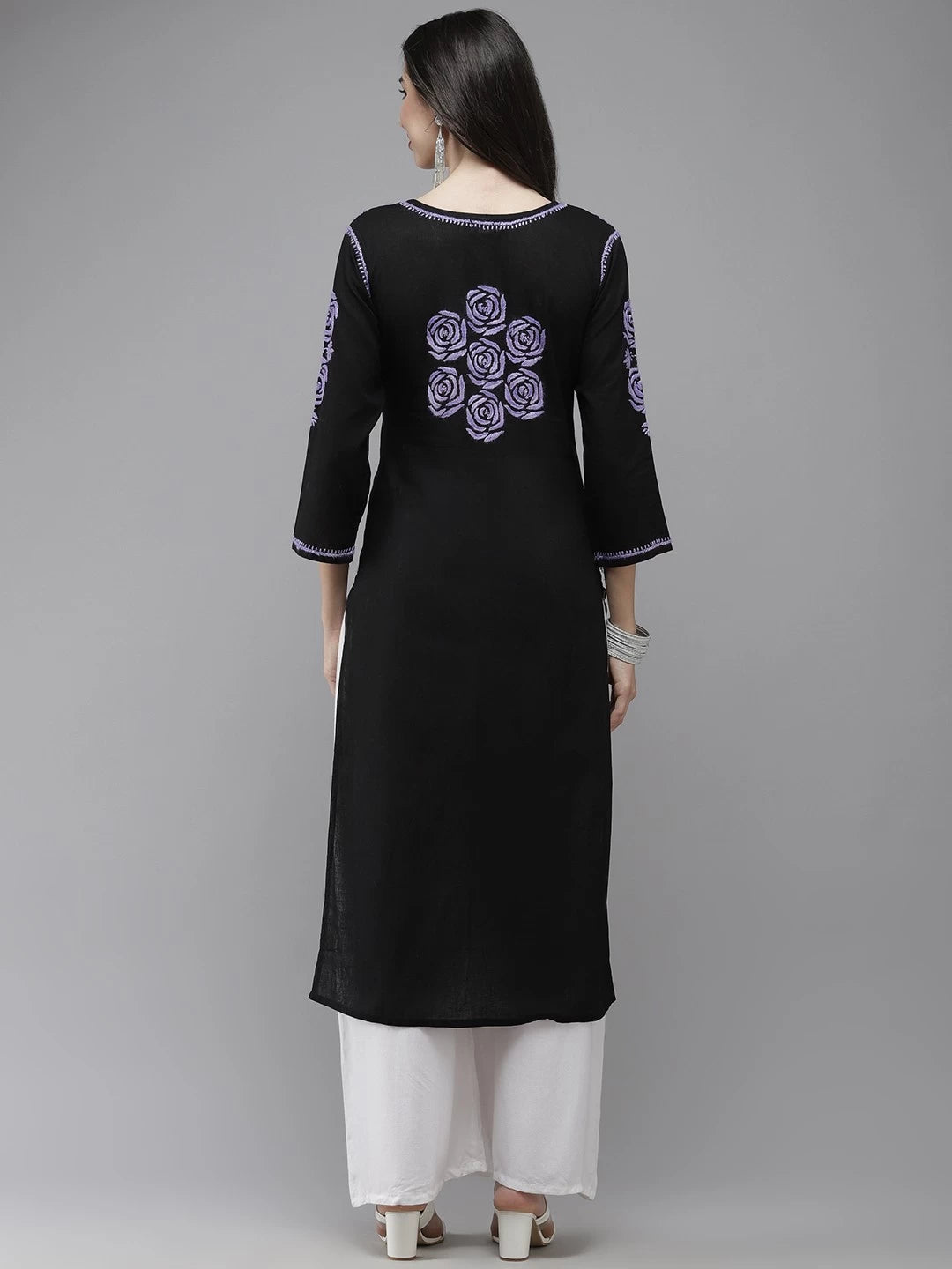 Ada Hand Embroidered Black Cotton Lucknow Chikankari Straight Kurta A411285