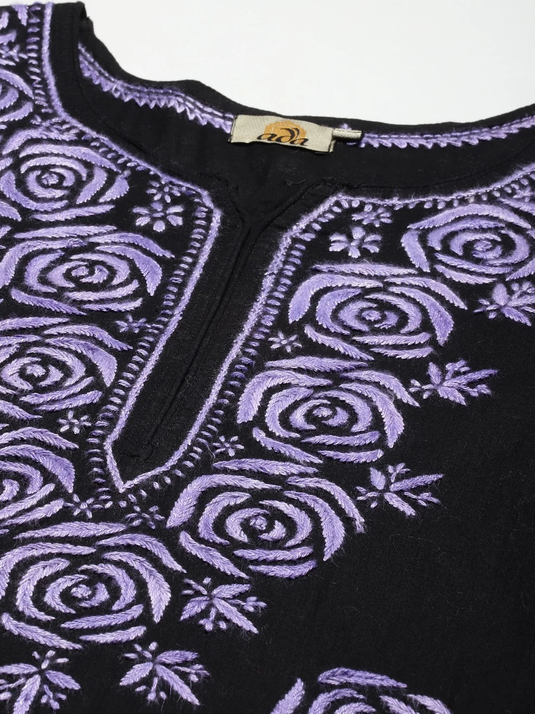 Ada Hand Embroidered Black Cotton Lucknow Chikankari Straight Kurta A411285