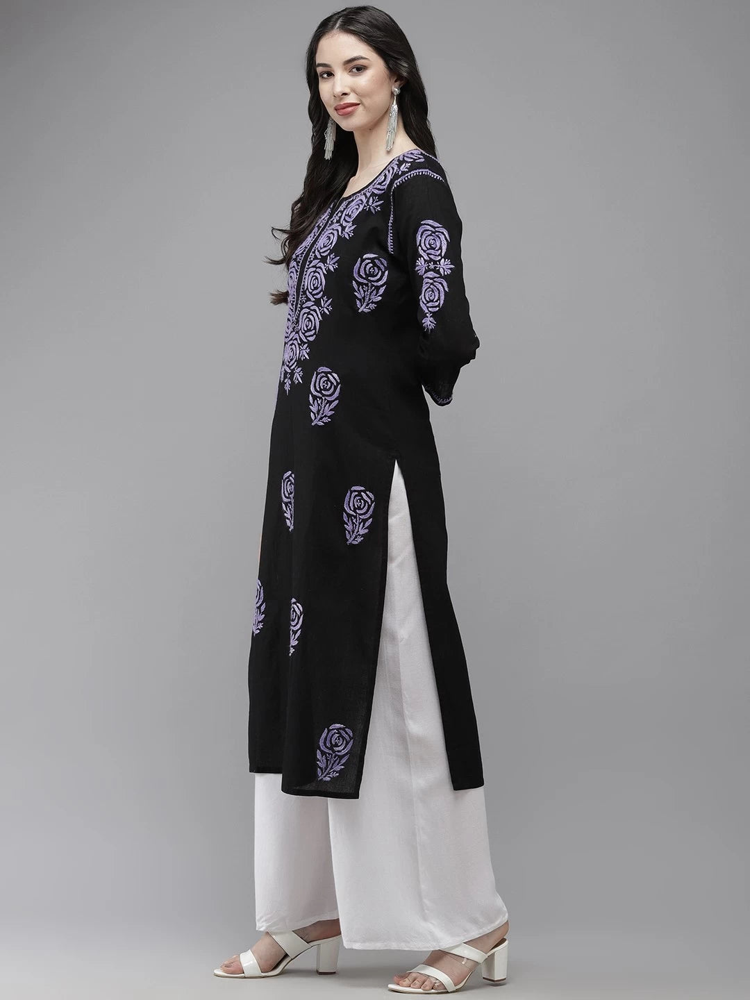 Ada Hand Embroidered Black Cotton Lucknow Chikankari Straight Kurta A411285