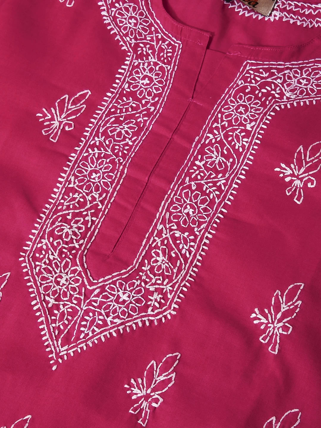 Ada Hand Embroidered Magenta Cotton Lucknowi Chikankari Straight Kurti A911342