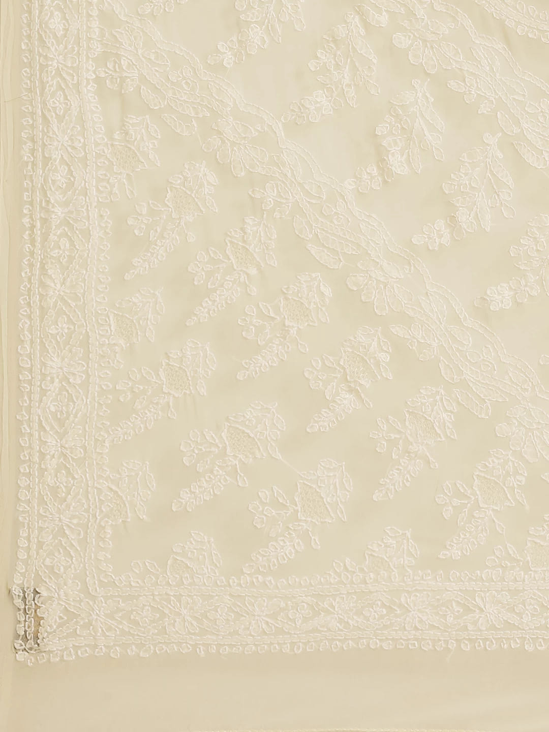 Ada Hand Embroidered Beige Georgette Lucknow Chikan Saree with Blouse A130223