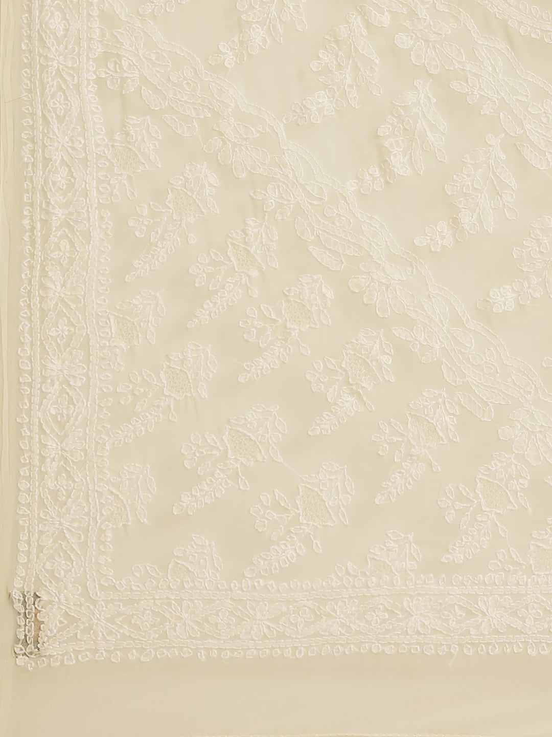 Ada Hand Embroidered Beige Georgette Lucknow Chikan Saree with Blouse A130223