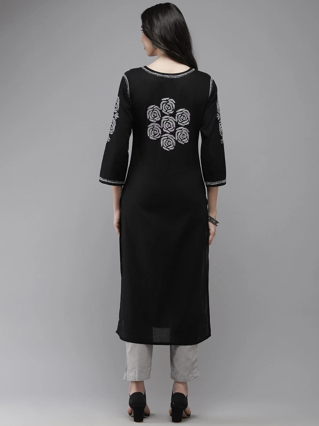 Ada Hand Embroidered Black Cotton Lucknow Chikankari Straight Kurta A411287