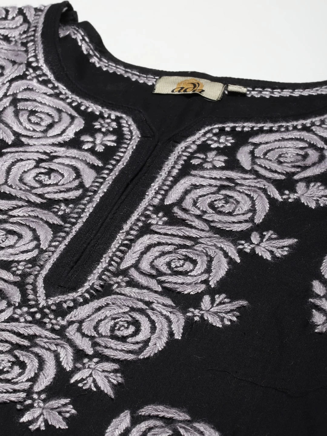 Ada Hand Embroidered Black Cotton Lucknow Chikankari Straight Kurta A411287