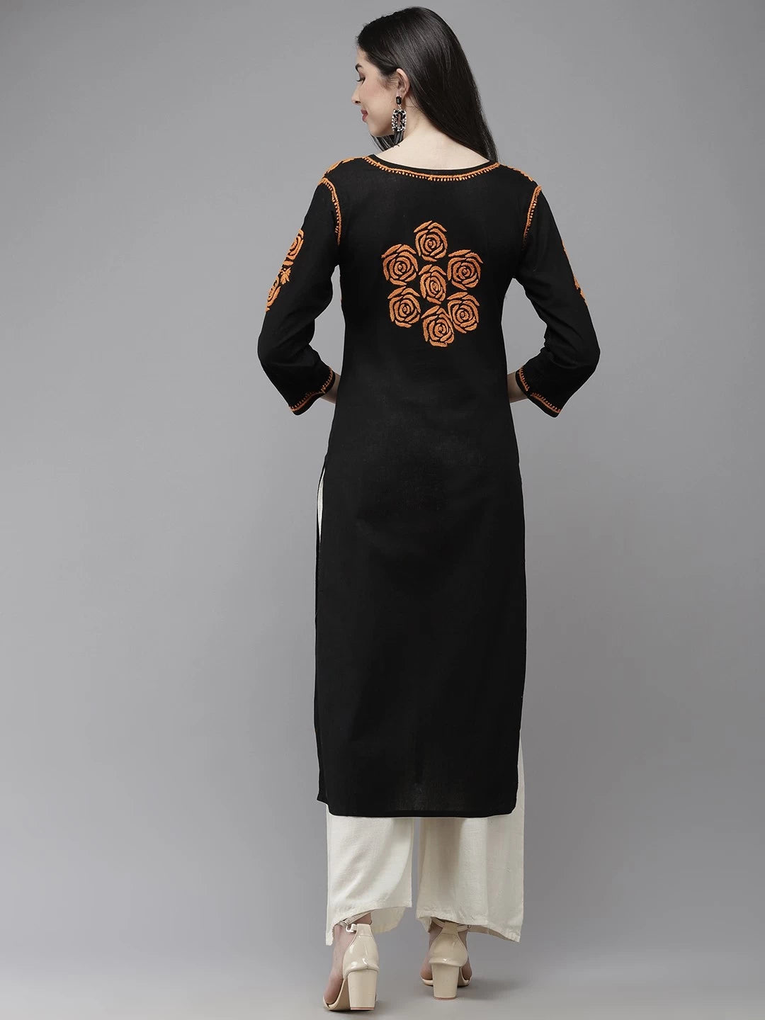 Ada Hand Embroidered Black Cotton Lucknow Chikankari Straight Kurta A411283