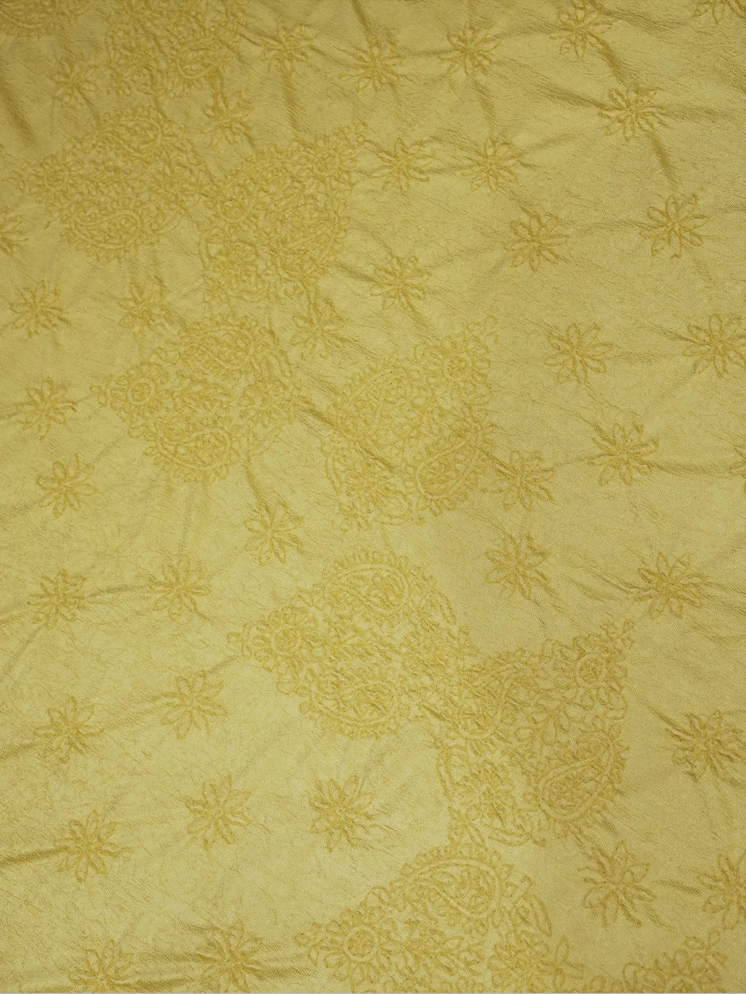 Ada Hand Embroidered Yellow Silk Lucknowi Chikankari Bed Sheet With Pillow And Cushion Cover Set 01A483956