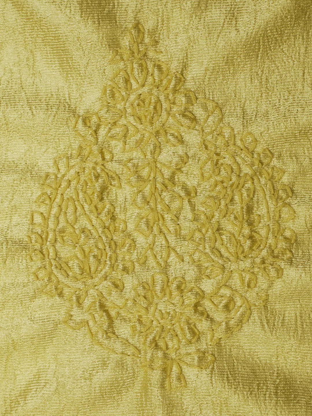 Ada Hand Embroidered Yellow Silk Lucknowi Chikankari Bed Sheet With Pillow And Cushion Cover Set 01A483956