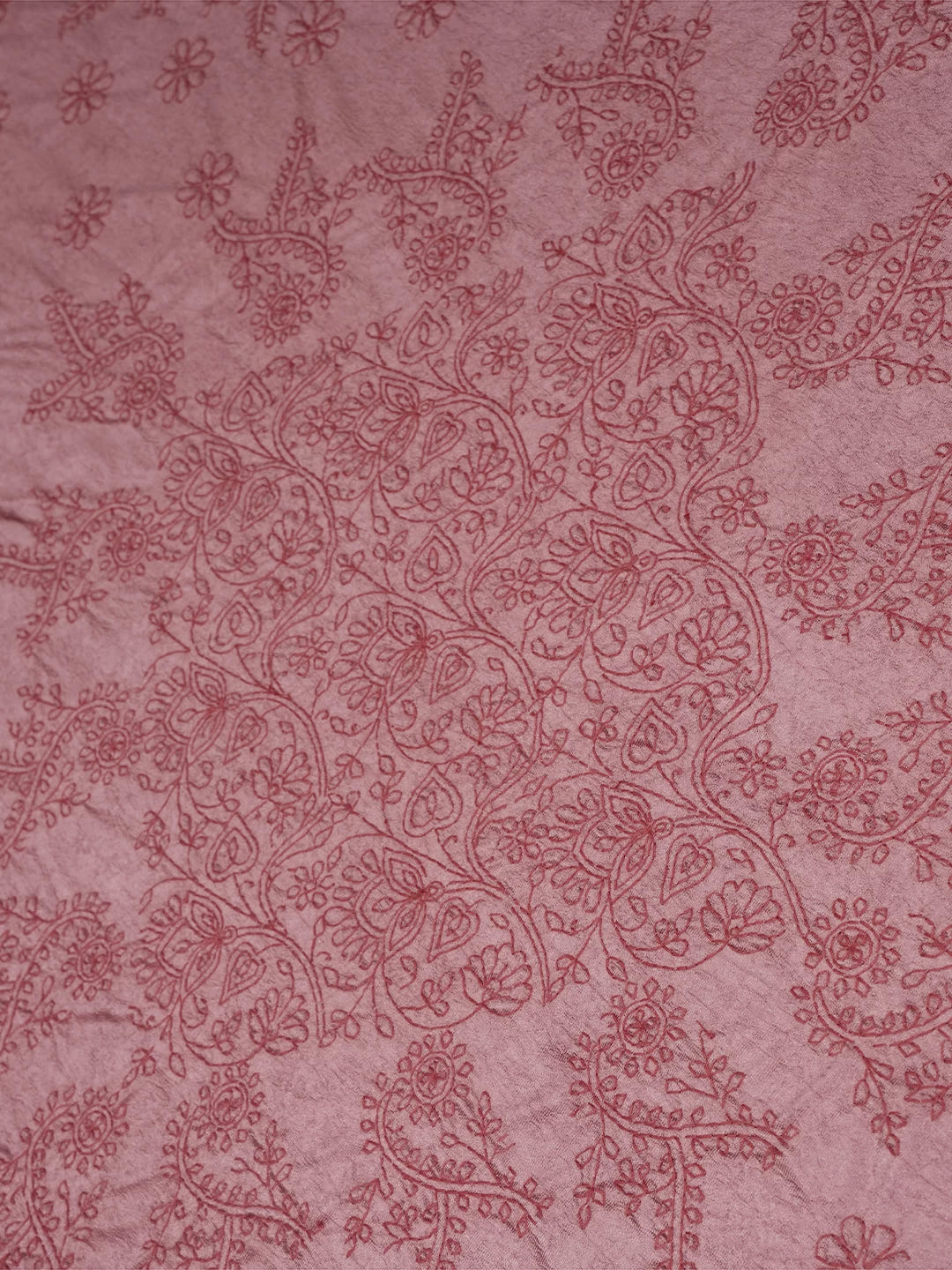 Ada Hand Embroidered Carrot Pink Silk Lucknowi Chikankari Bed Sheet With Pillow And Cushion Cover Set 01A366301