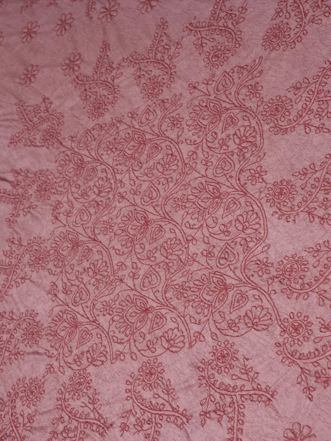 Ada Hand Embroidered Carrot Pink Silk Lucknowi Chikankari Bed Sheet With Pillow And Cushion Cover Set 01A366301