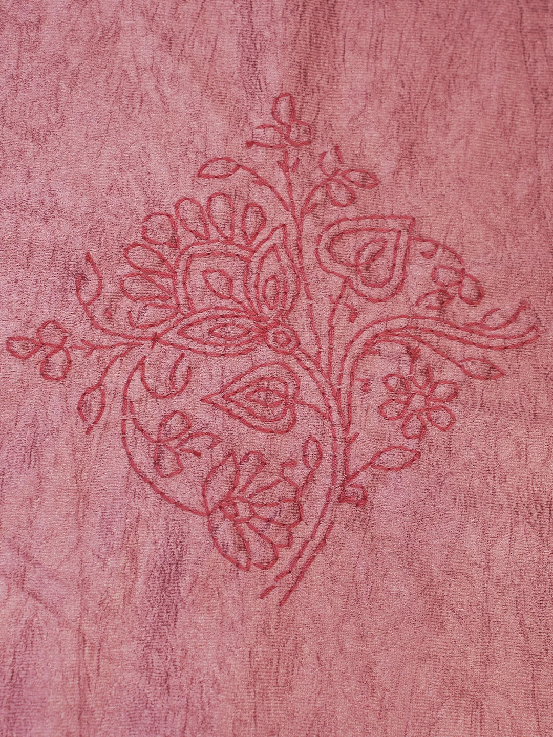 Ada Hand Embroidered Carrot Pink Silk Lucknowi Chikankari Bed Sheet With Pillow And Cushion Cover Set 01A366301