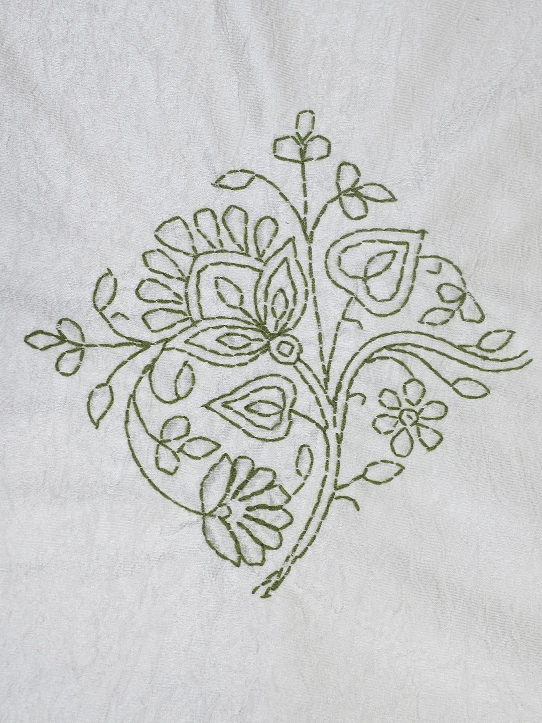 Ada Hand Embroidered White And Green Silk Lucknowi Chikankari Bed Sheet With Pillow And Cushion Cover Set 01A442691