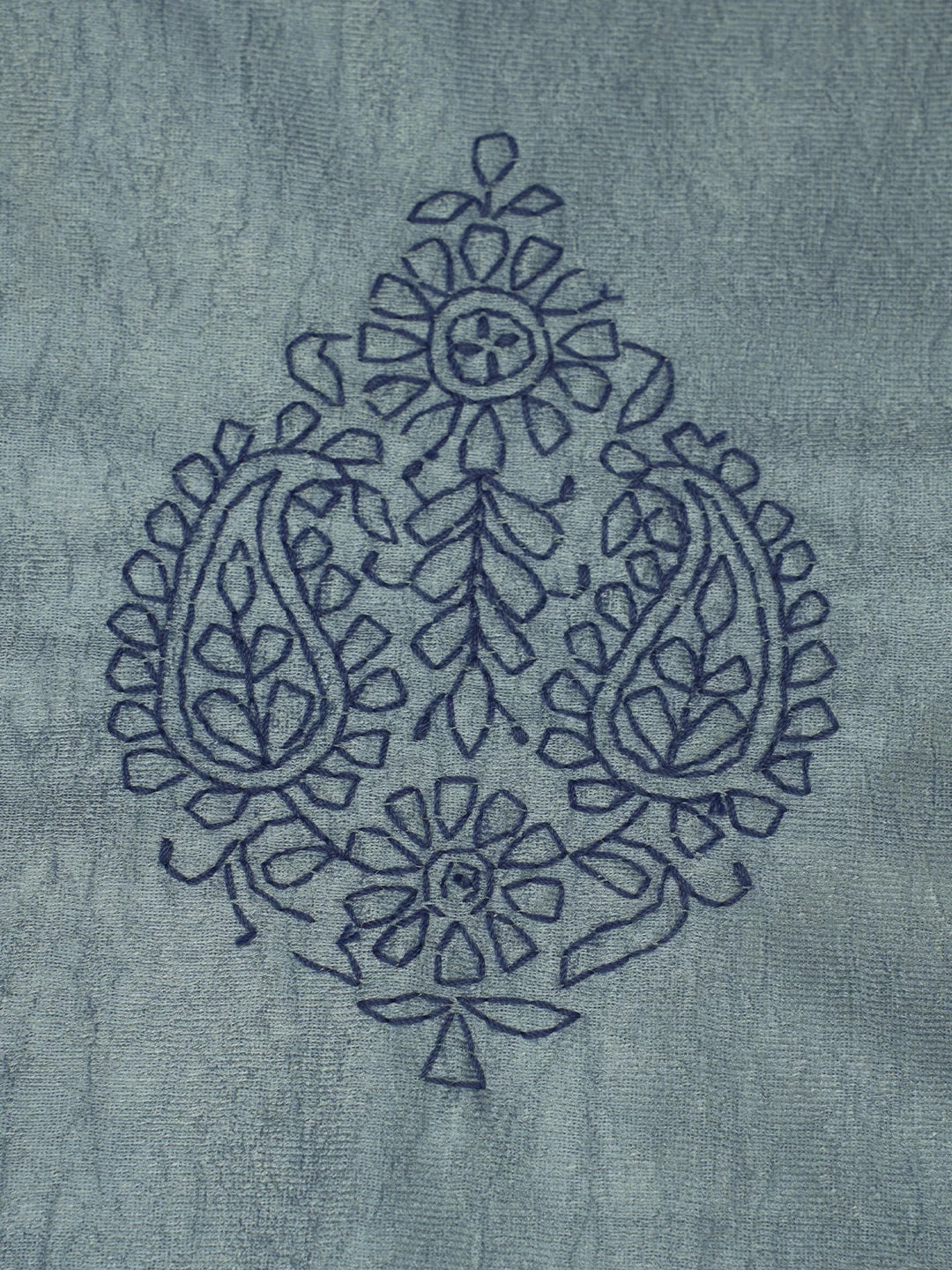 Ada Hand Embroidered Blue Silk Lucknowi Chikankari Bed Sheet With Pillow And Cushion Cover Set 01A121749