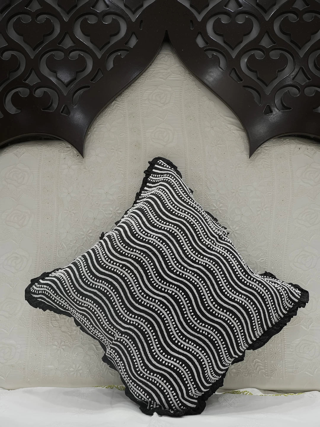 Ada Hand Embroidered Black Cotton Lucknowi Chikankari Cushion Cover 01A502305