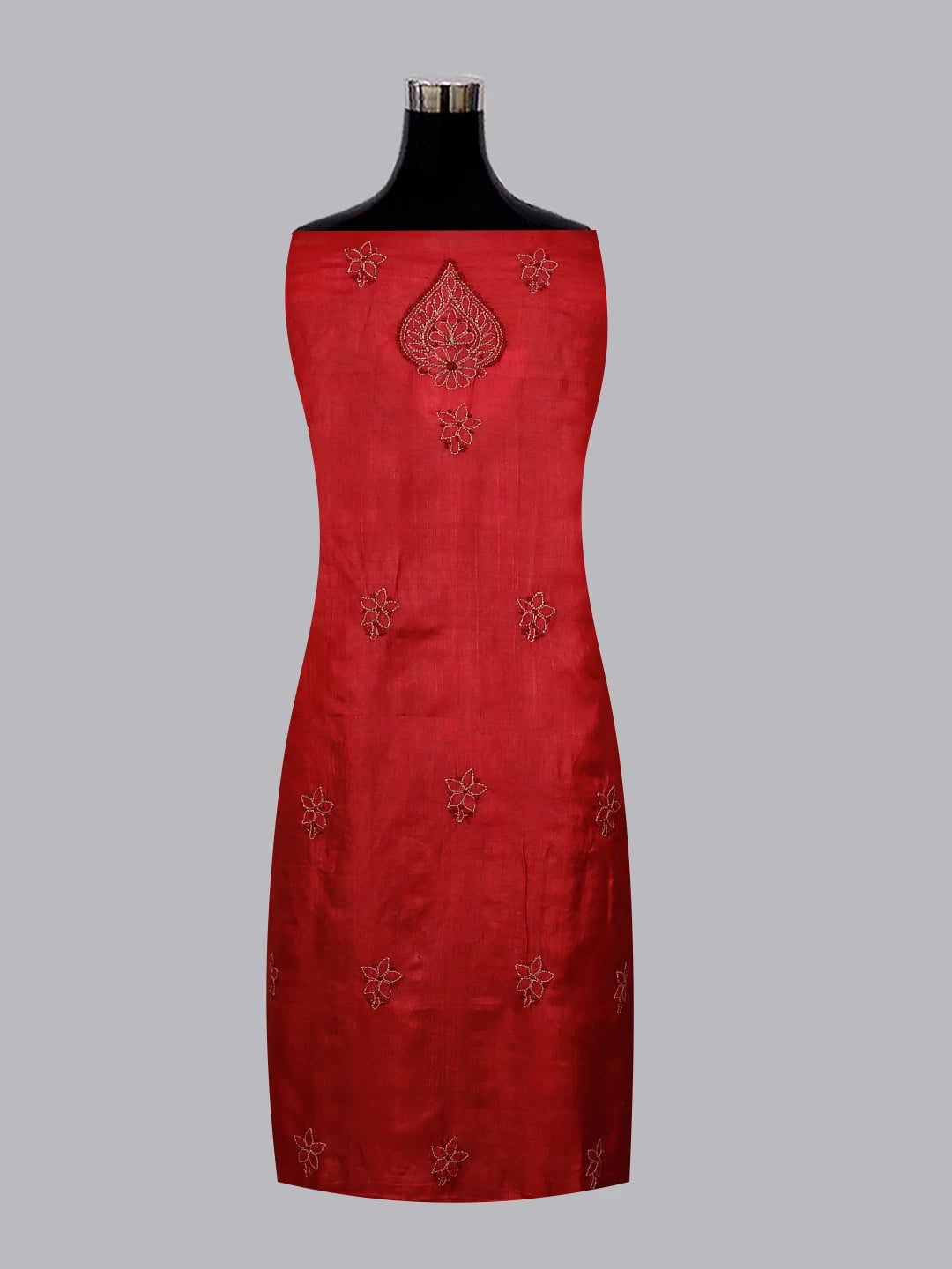 Ada Hand Embroidered Maroon Silk Lucknowi Chikankari Unstitched Suit Piece 01A496168