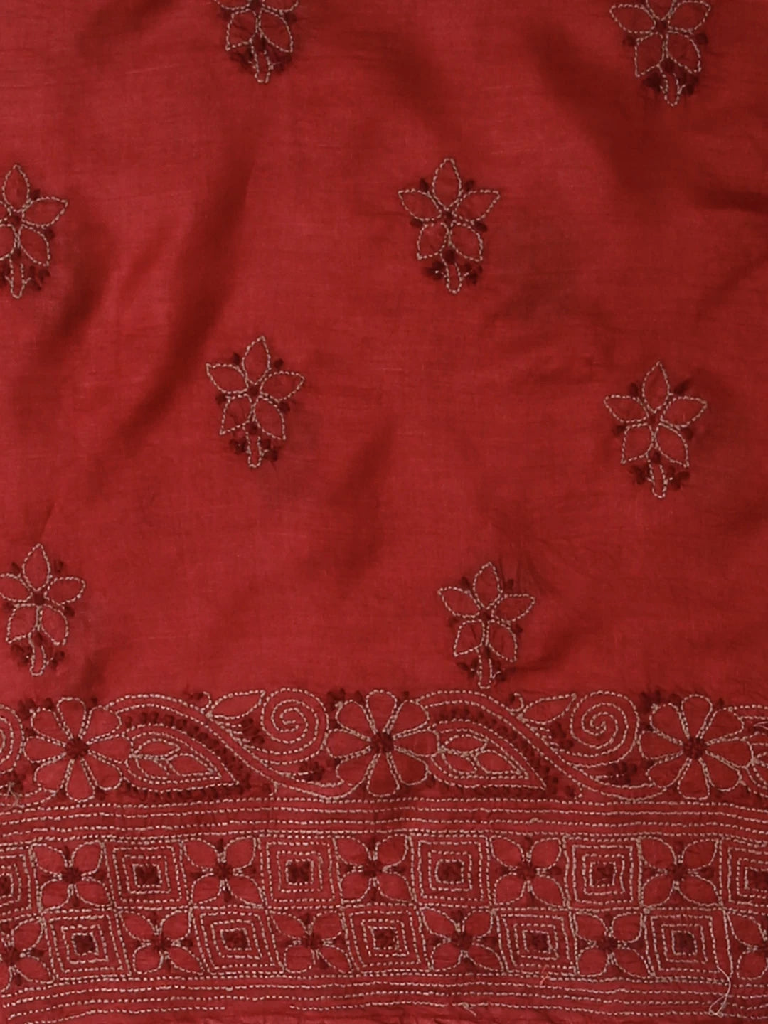 Ada Hand Embroidered Maroon Silk Lucknowi Chikankari Unstitched Suit Piece 01A496168