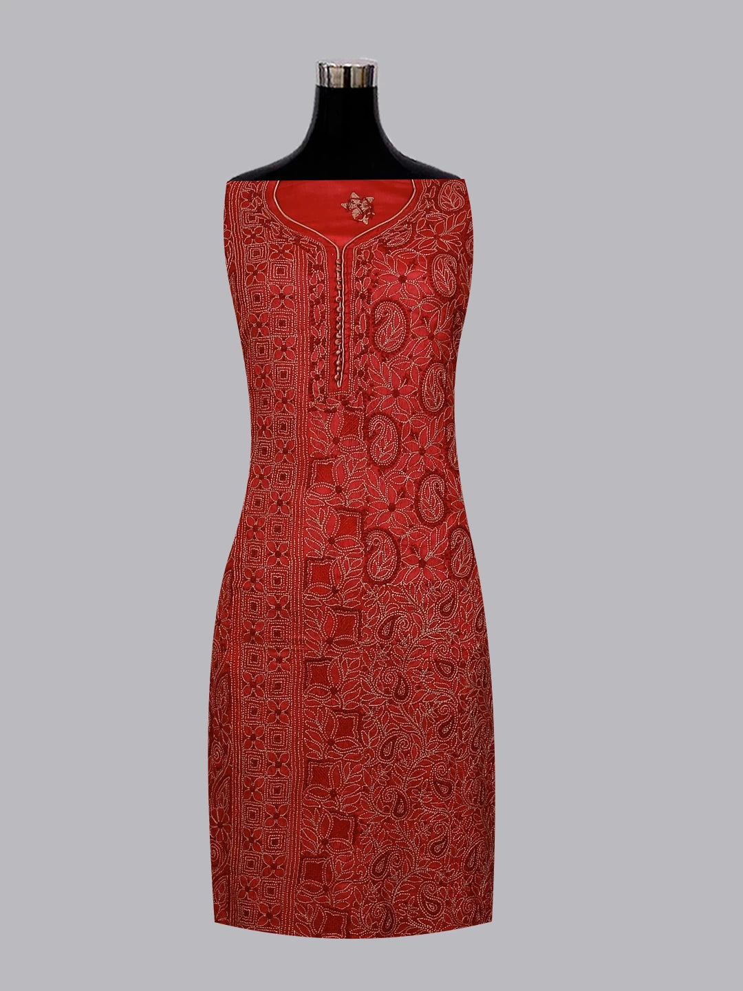 Ada Hand Embroidered Maroon Silk Lucknowi Chikankari Unstitched Suit Piece 01A496168