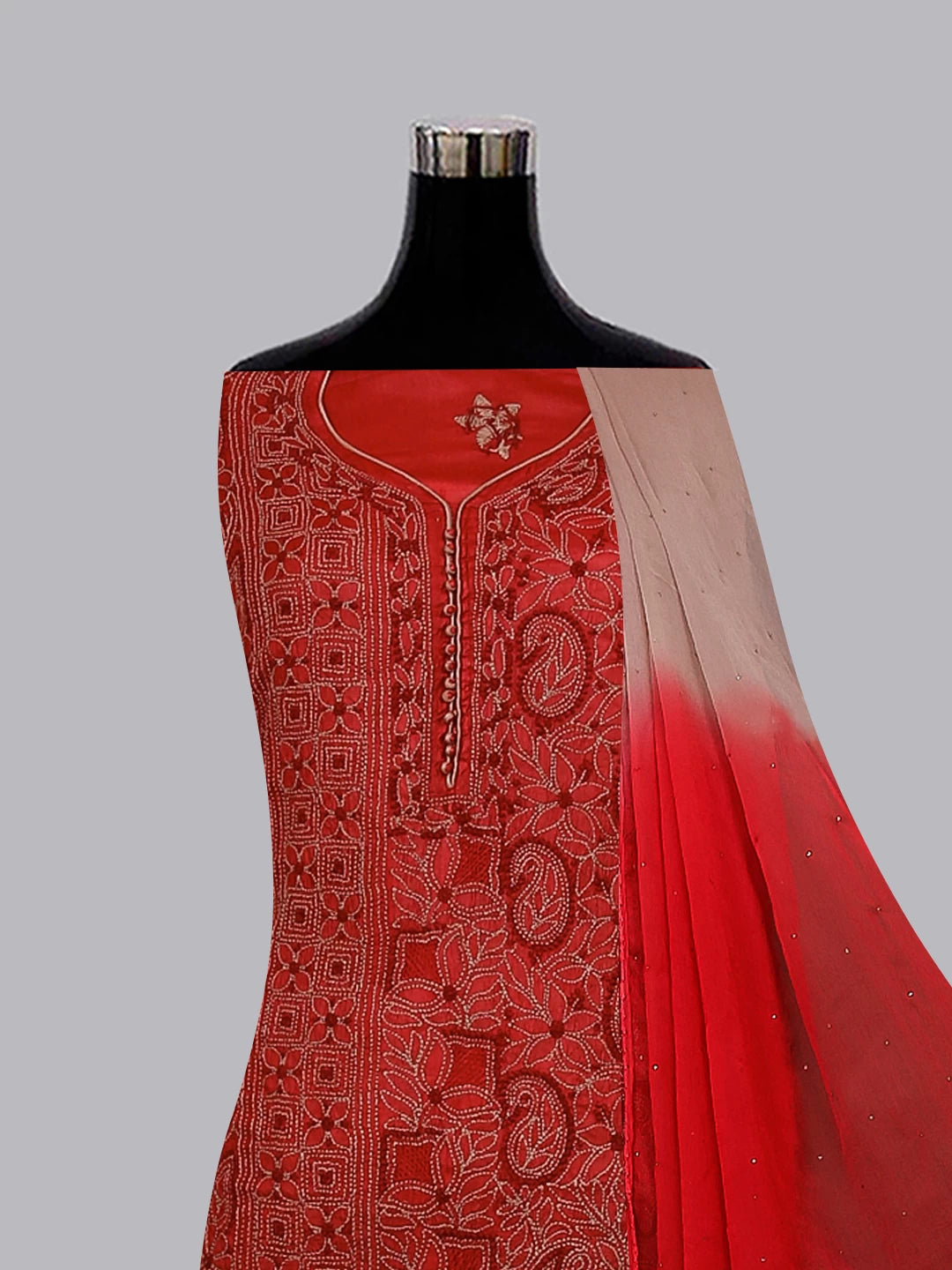 Ada Hand Embroidered Maroon Silk Lucknowi Chikankari Unstitched Suit Piece 01A496168