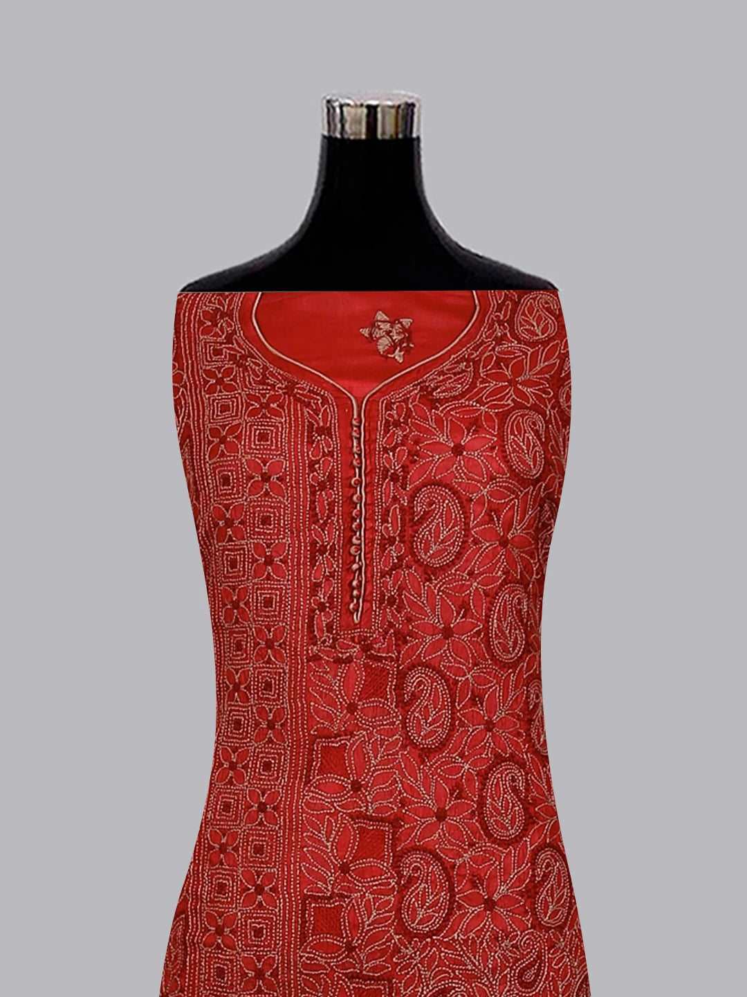 Ada Hand Embroidered Maroon Silk Lucknowi Chikankari Unstitched Suit Piece 01A496168