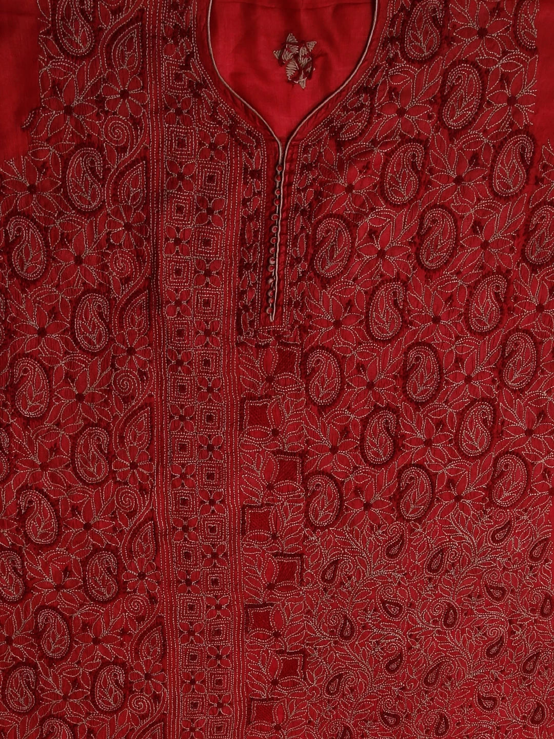 Ada Hand Embroidered Maroon Silk Lucknowi Chikankari Unstitched Suit Piece 01A496168