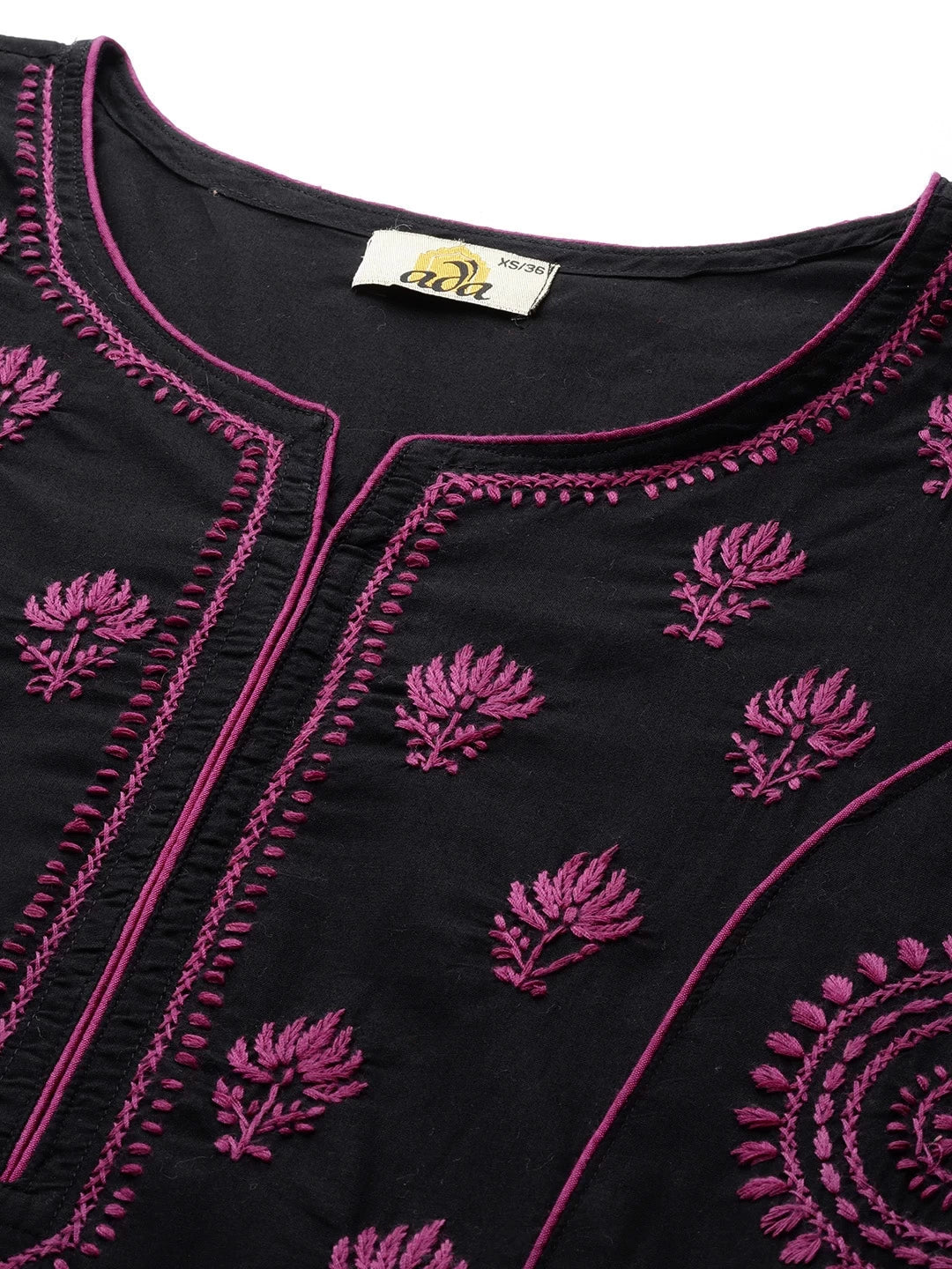 Ada Hand Embroidered Black Cotton Lucknowi Chikankari Straight Kurta A411441