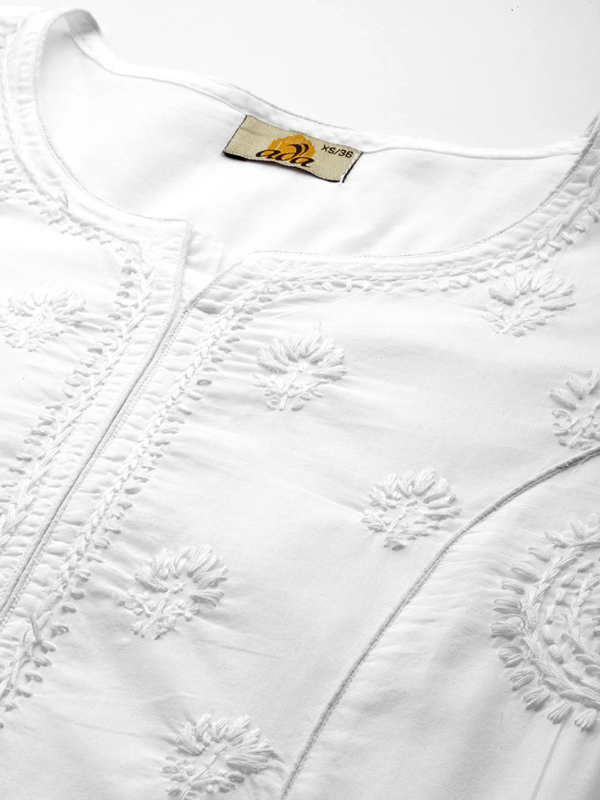Ada Hand Embroidered White Pure Cotton Lucknowi Chikankari Straight Kurta A411470