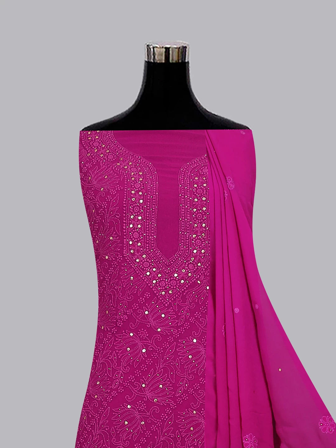Ada Hand Embroidered Purple Viscose Georgette Lucknowi Chikankari Unstitched Kurta Dupatta Set With Muqaish Work 01A459420