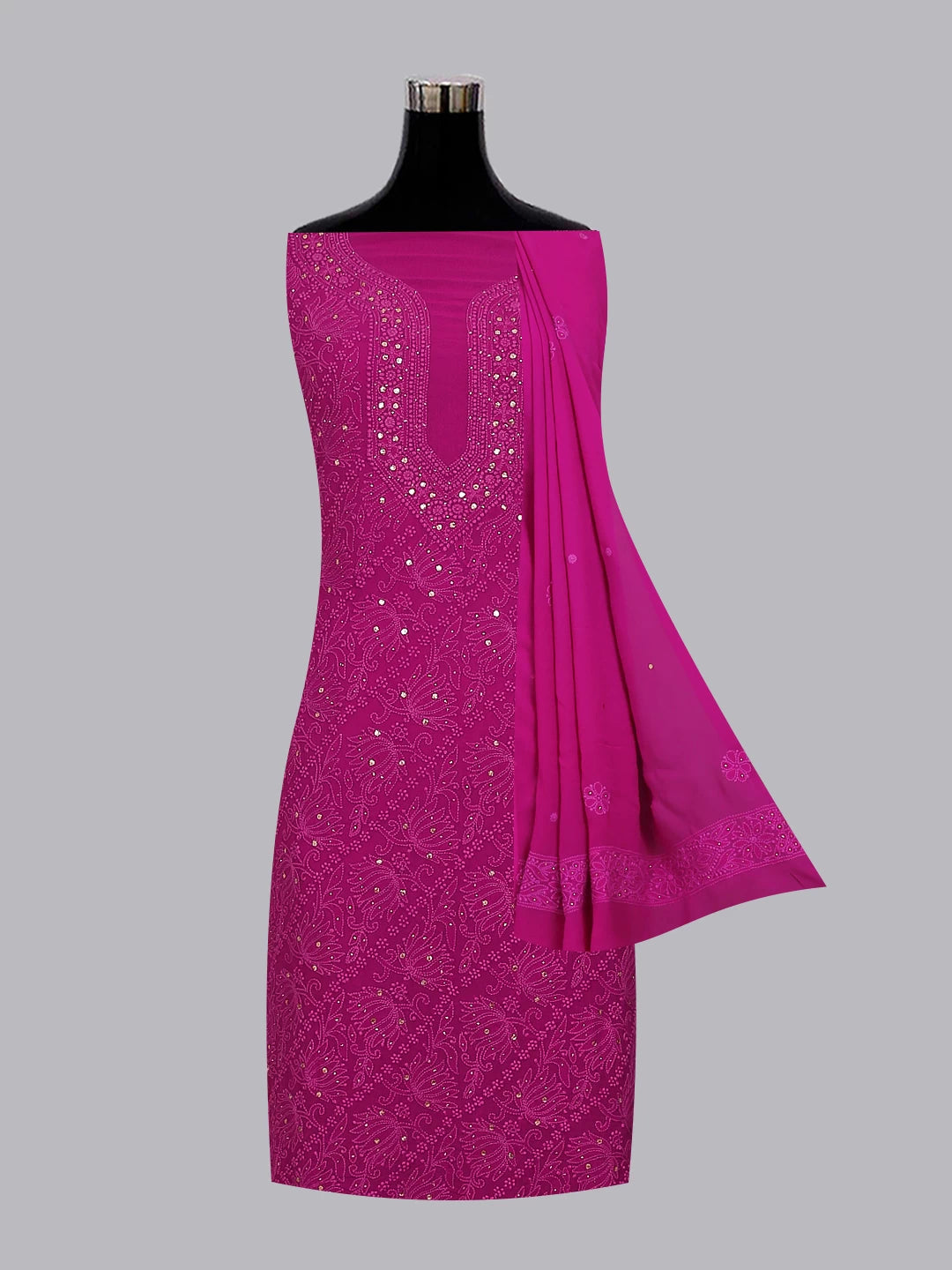 Ada Hand Embroidered Purple Viscose Georgette Lucknowi Chikankari Unstitched Kurta Dupatta Set With Muqaish Work 01A459420