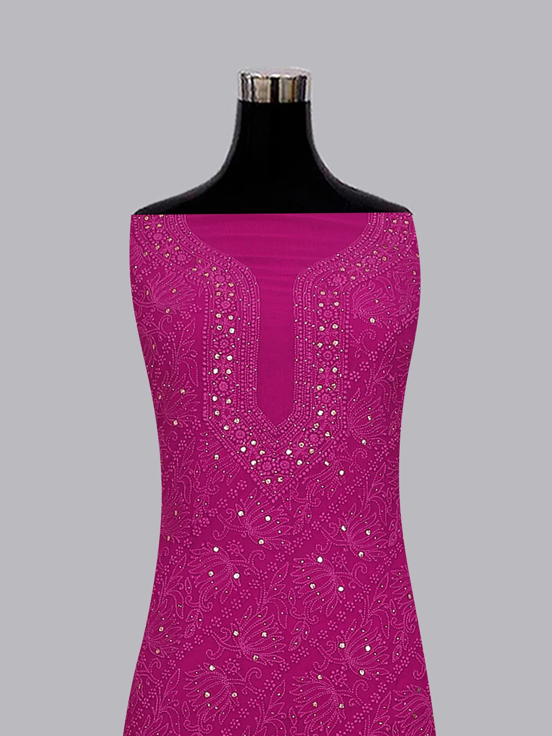 Ada Hand Embroidered Purple Viscose Georgette Lucknowi Chikankari Unstitched Kurta Dupatta Set With Muqaish Work 01A459420