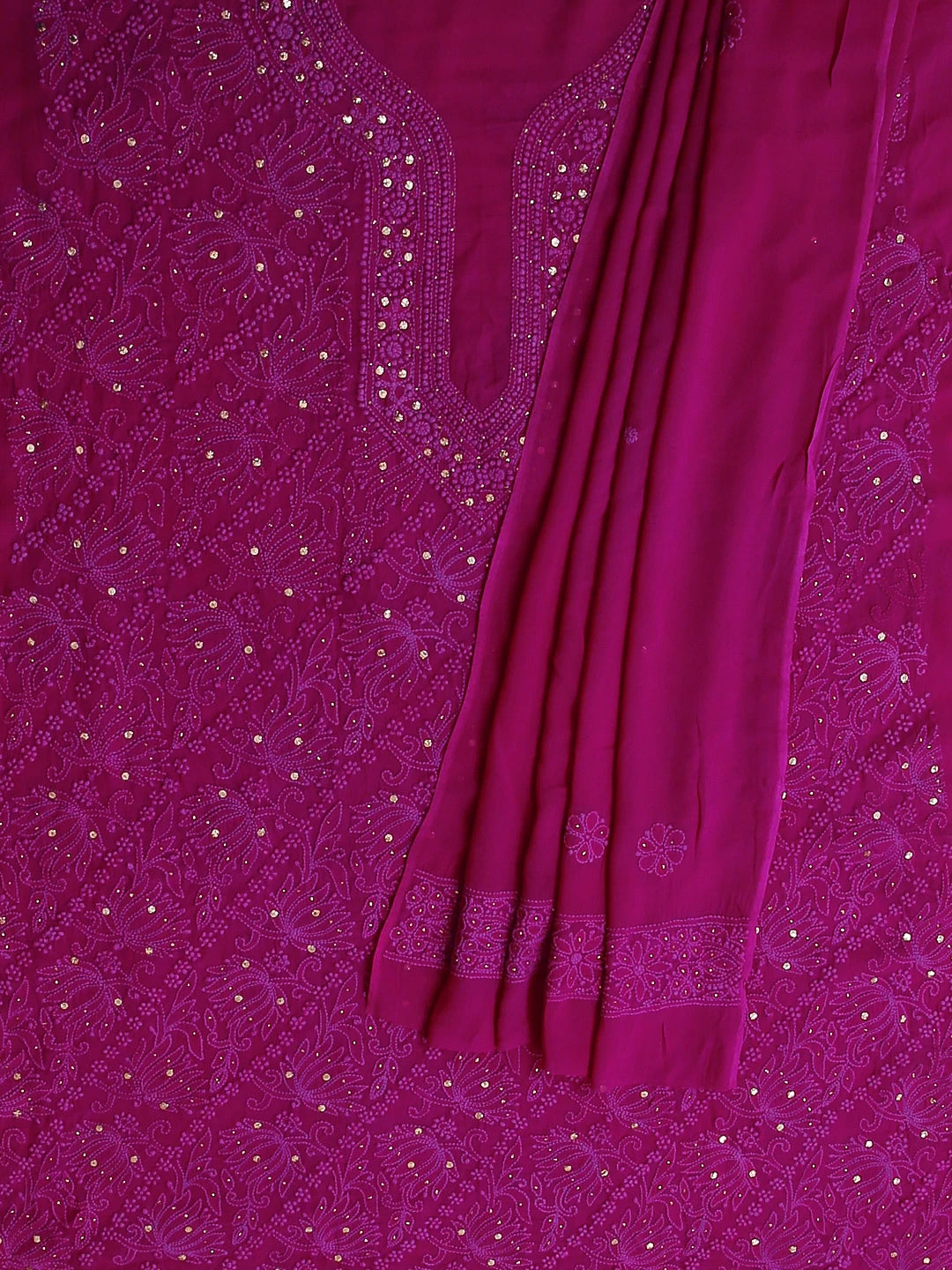 Ada Hand Embroidered Purple Viscose Georgette Lucknowi Chikankari Unstitched Kurta Dupatta Set With Muqaish Work 01A459420