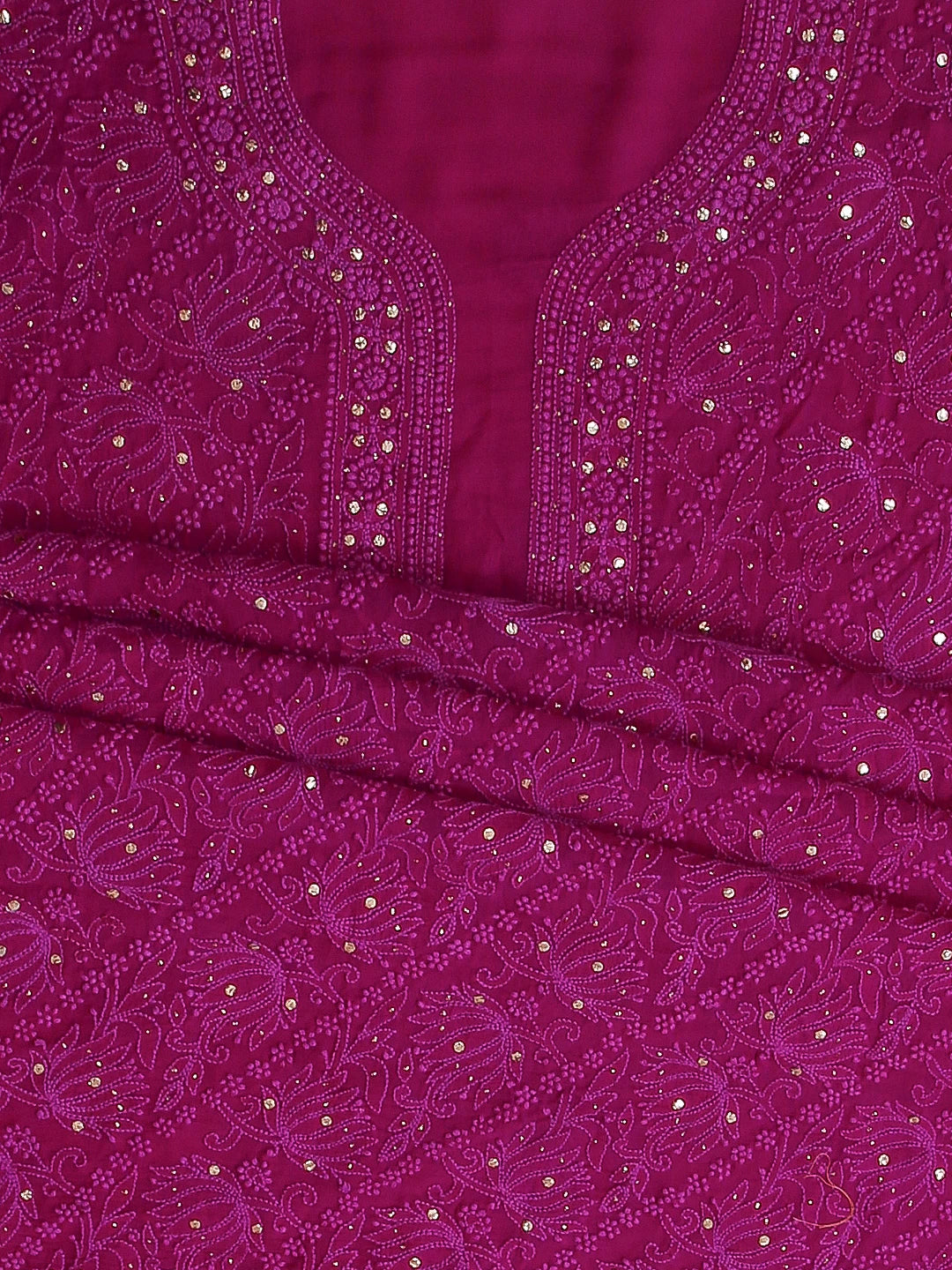 Ada Hand Embroidered Purple Viscose Georgette Lucknowi Chikankari Unstitched Kurta Dupatta Set With Muqaish Work 01A459420