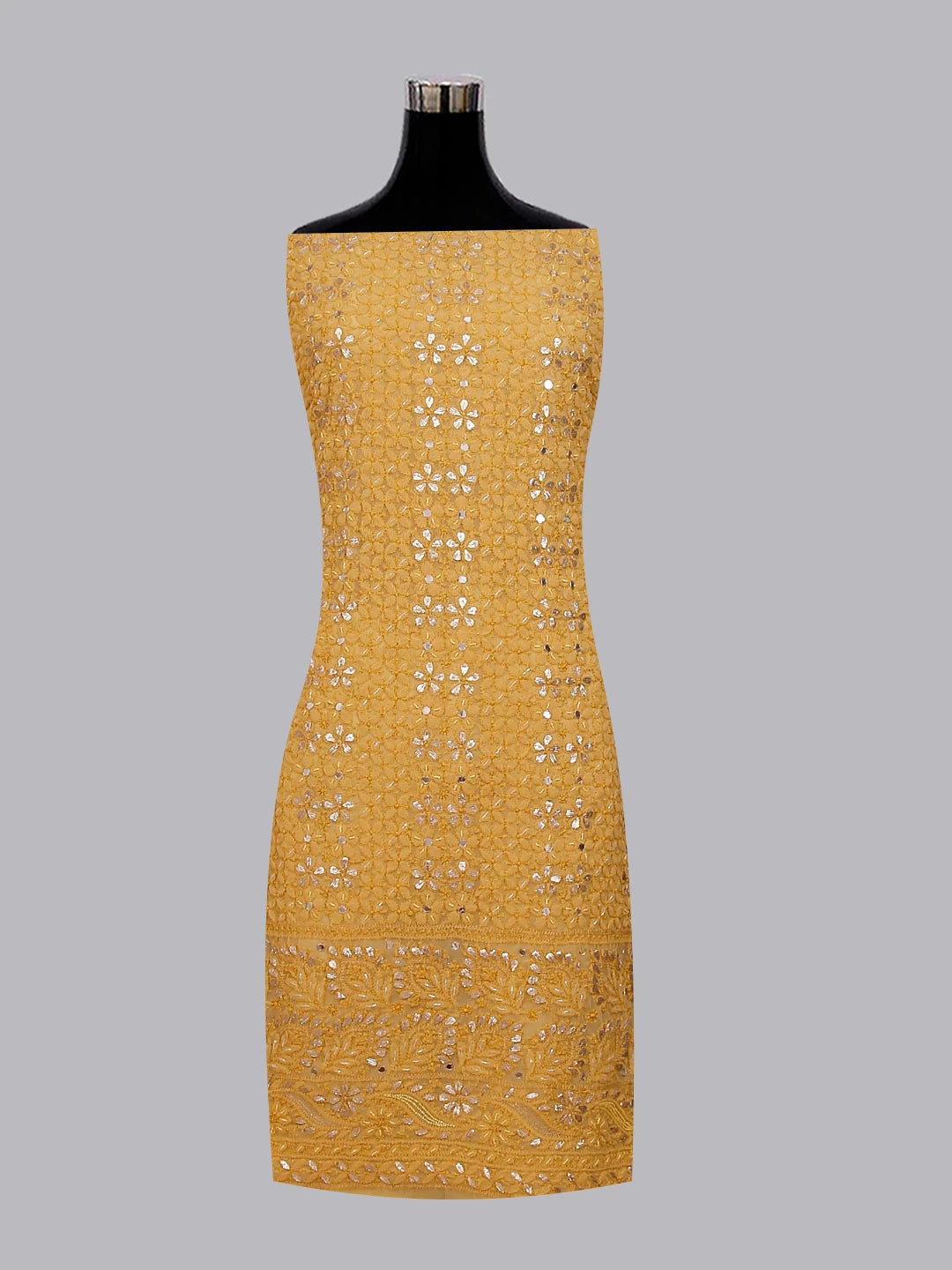 Ada Hand Embroidered Beige Georgette Lucknowi Chikankari Unstitched Suit Piece With Gotapatti 01A358424