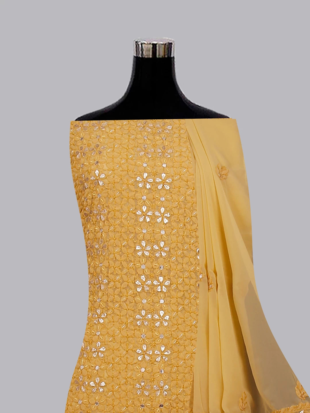 Ada Hand Embroidered Beige Georgette Lucknowi Chikankari Unstitched Suit Piece With Gotapatti 01A358424
