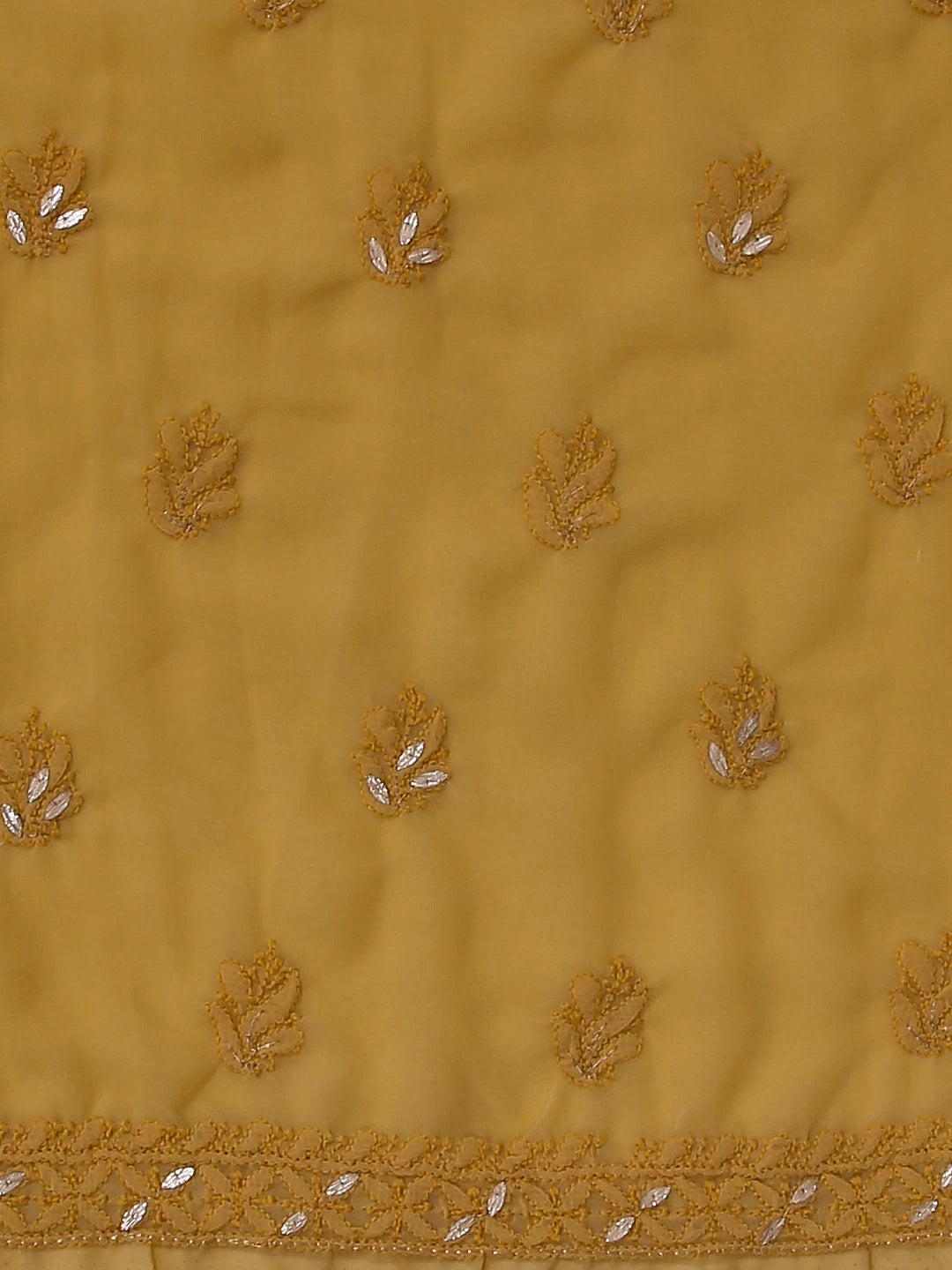 Ada Hand Embroidered Beige Georgette Lucknowi Chikankari Unstitched Suit Piece With Gotapatti 01A358424