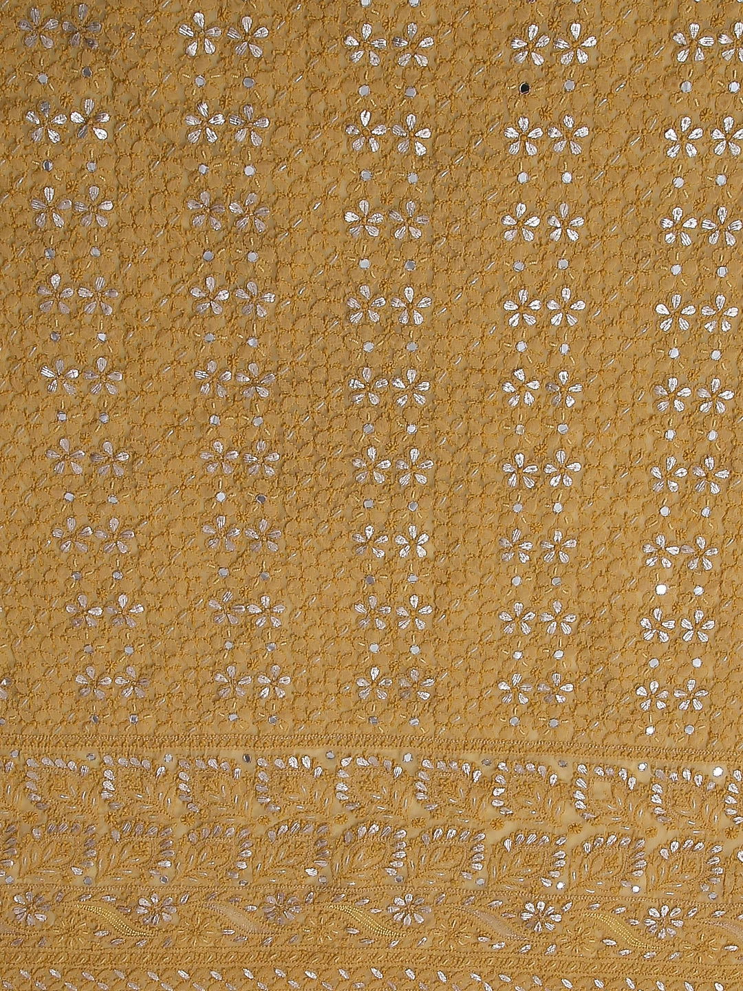 Ada Hand Embroidered Beige Georgette Lucknowi Chikankari Unstitched Suit Piece With Gotapatti 01A358424