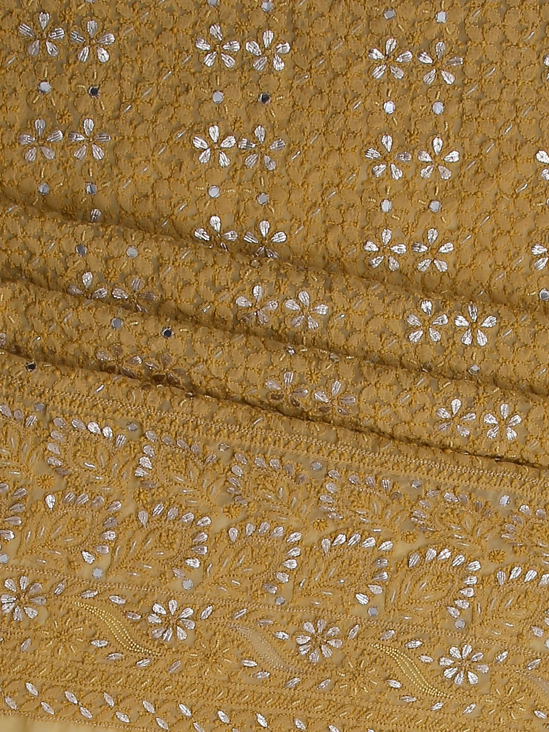 Ada Hand Embroidered Beige Georgette Lucknowi Chikankari Unstitched Suit Piece With Gotapatti 01A358424