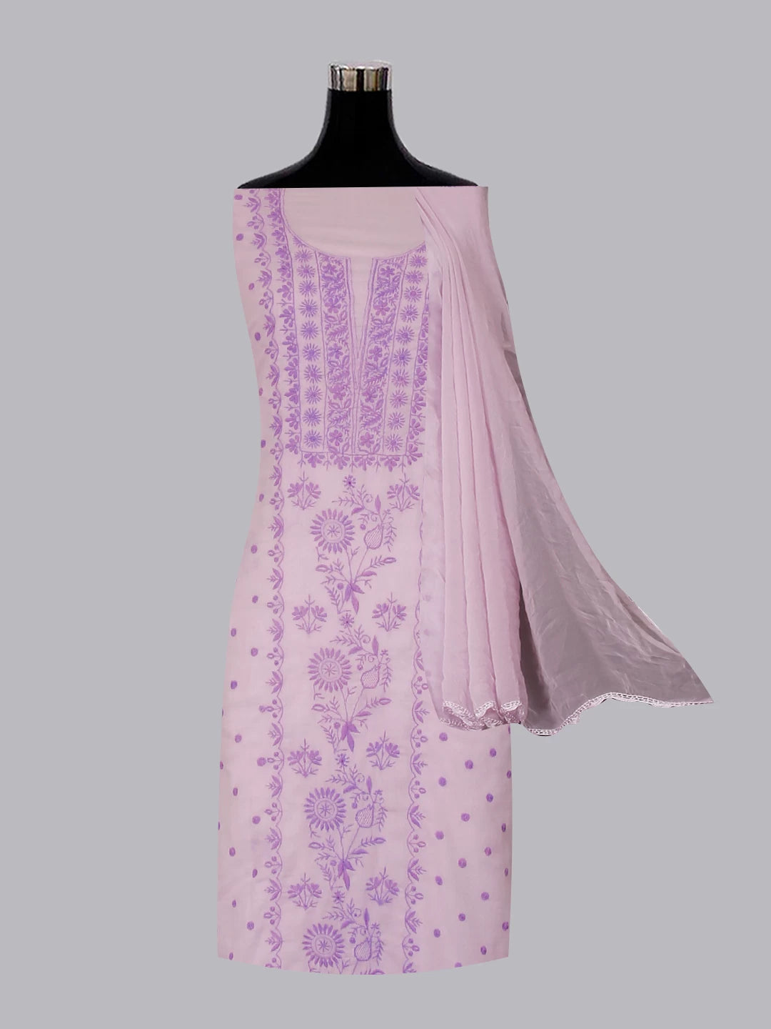 Ada Hand Embroidered Lilac Mulmul Lucknowi Chikankari Unstitched Suit Piece 01A421764