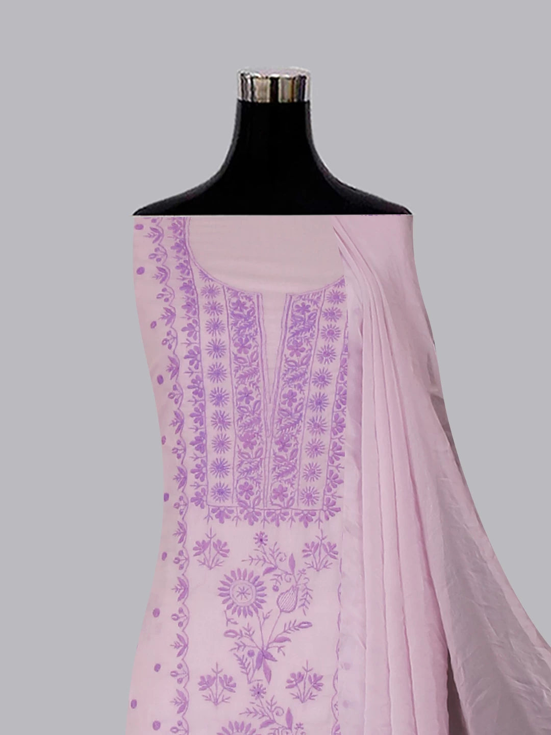 Ada Hand Embroidered Lilac Mulmul Lucknowi Chikankari Unstitched Suit Piece 01A421764