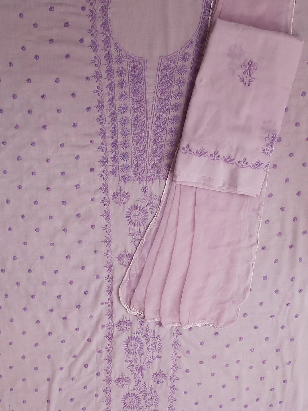 Ada Hand Embroidered Lilac Mulmul Lucknowi Chikankari Unstitched Suit Piece 01A421764