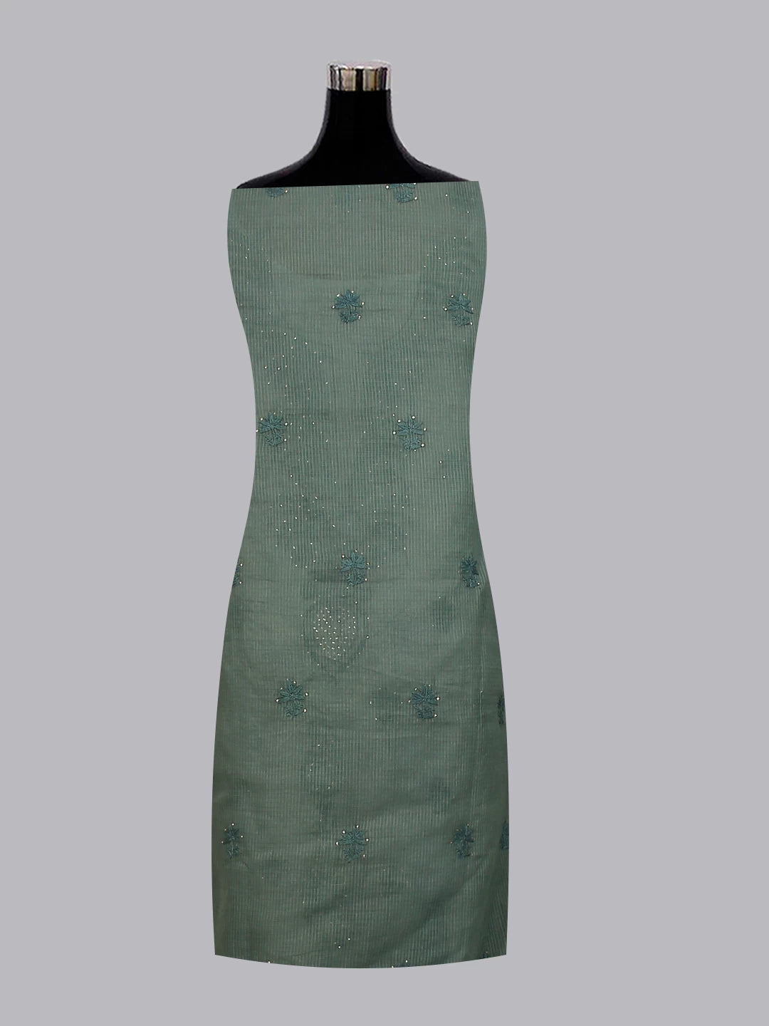 Ada Hand Embroidered Duck Green Kota Cotton Lucknowi Chikankari Unstitched Kurta Dupatta Set With Mukaish Work 01A399930