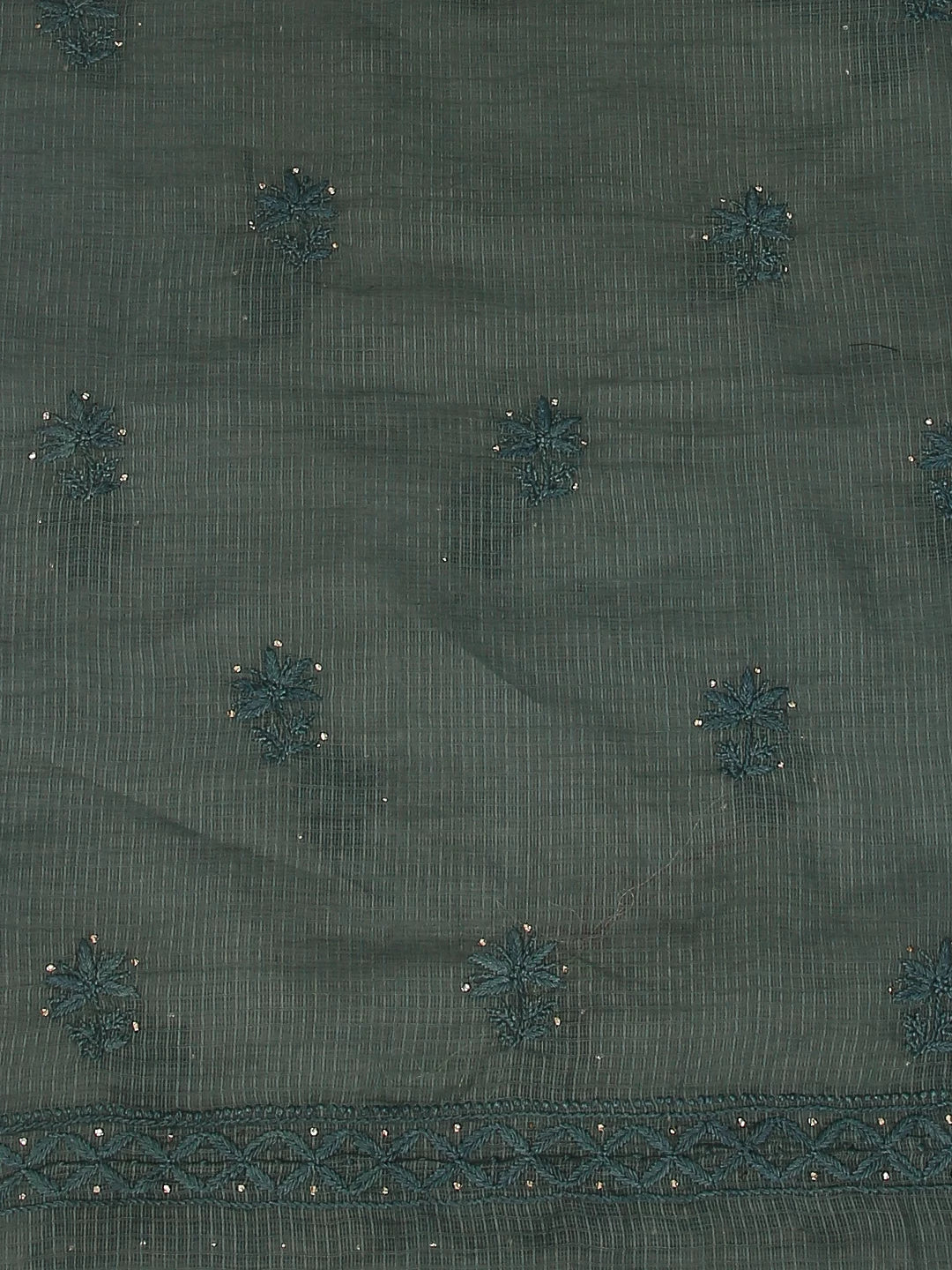 Ada Hand Embroidered Duck Green Kota Cotton Lucknowi Chikankari Unstitched Kurta Dupatta Set With Mukaish Work 01A399930