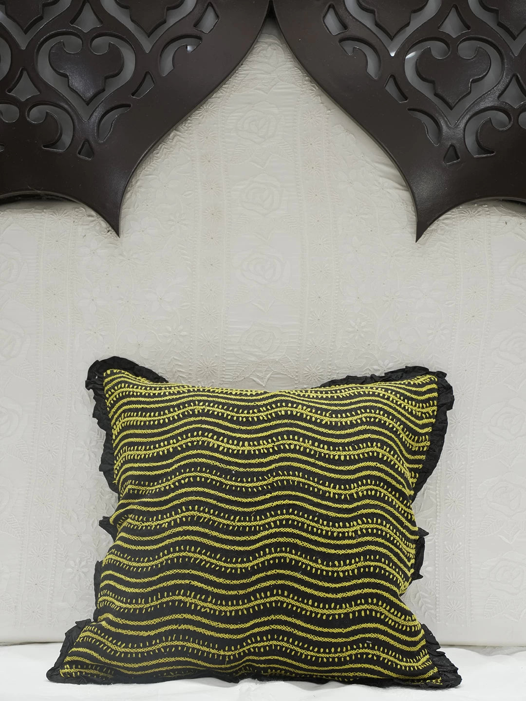 Ada Hand Embroidered Black Cotton Lucknowi Chikankari Cushion Cover 01A502289