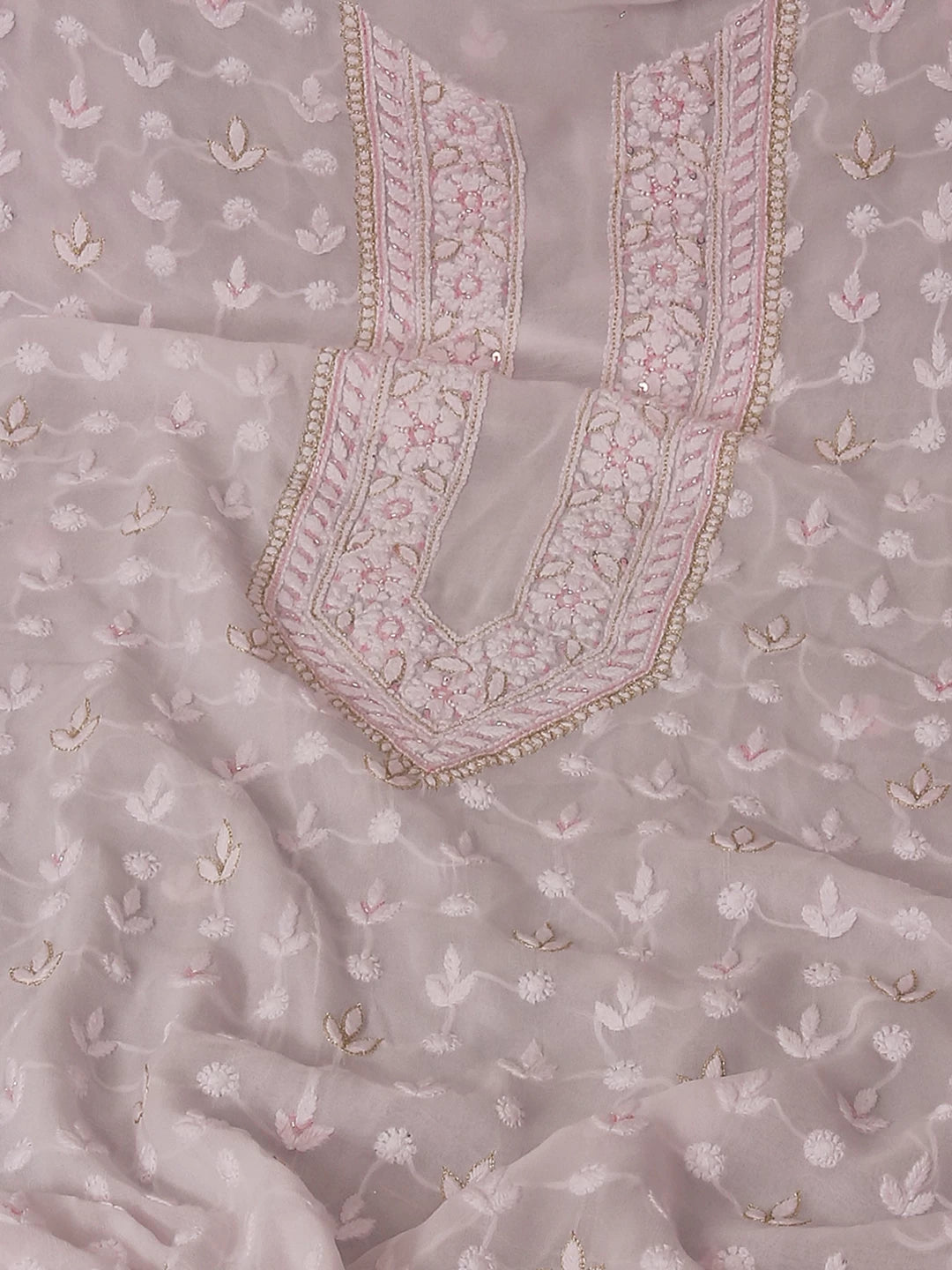 Ada Hand Embroidered Soft Pink Viscose Georgette Lucknowi Chikankari Unstitched Men's Kurta Piece With Sequins Work 01A336447