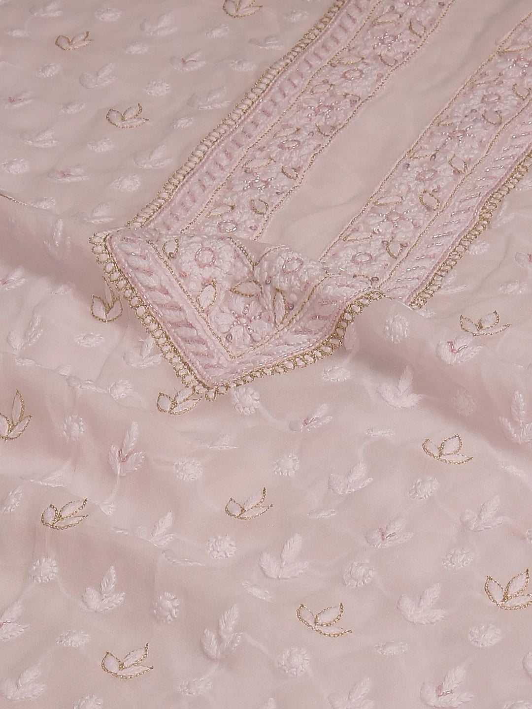 Ada Hand Embroidered Soft Pink Viscose Georgette Lucknowi Chikankari Unstitched Men's Kurta Piece With Sequins Work 01A336447