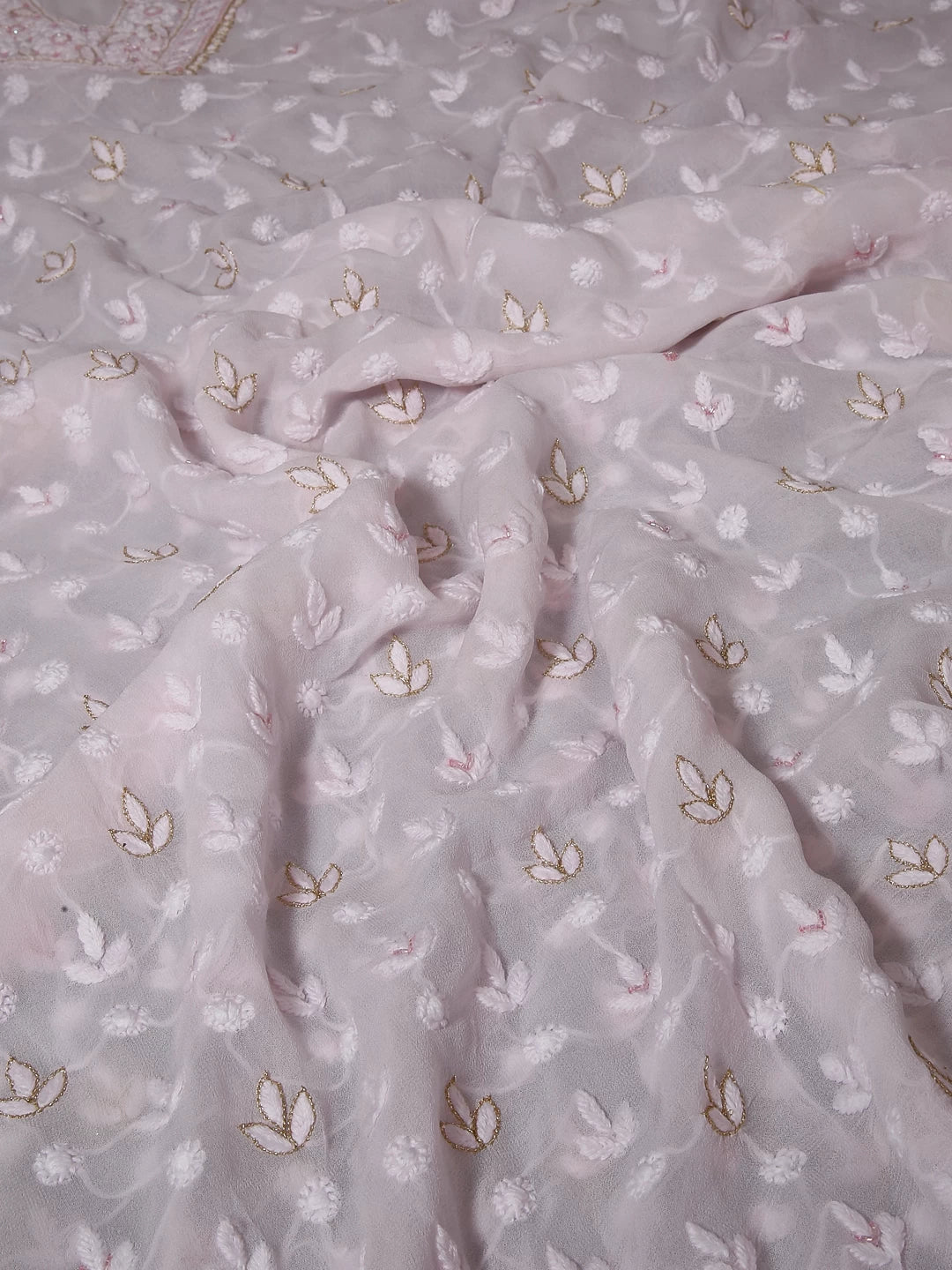 Ada Hand Embroidered Soft Pink Viscose Georgette Lucknowi Chikankari Unstitched Men's Kurta Piece With Sequins Work 01A336447