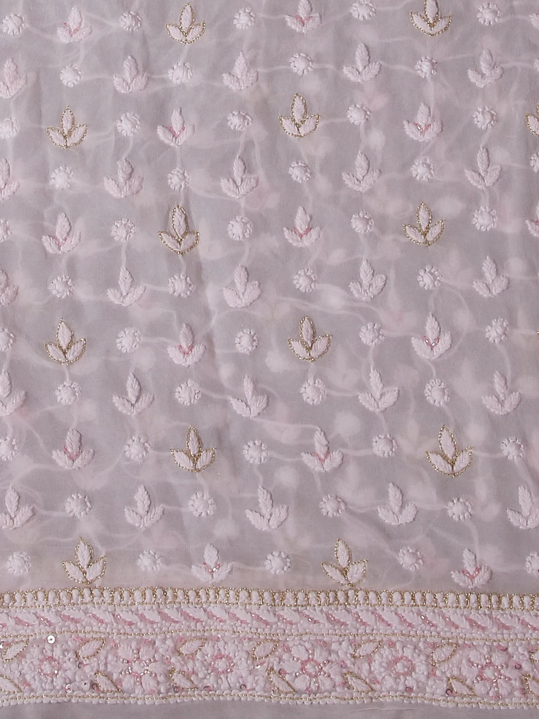 Ada Hand Embroidered Soft Pink Viscose Georgette Lucknowi Chikankari Unstitched Men's Kurta Piece With Sequins Work 01A336447