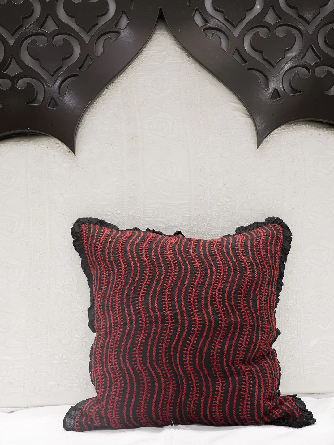 Ada Hand Embroidered Black Cotton Lucknowi Chikankari Cushion Cover 01A502196