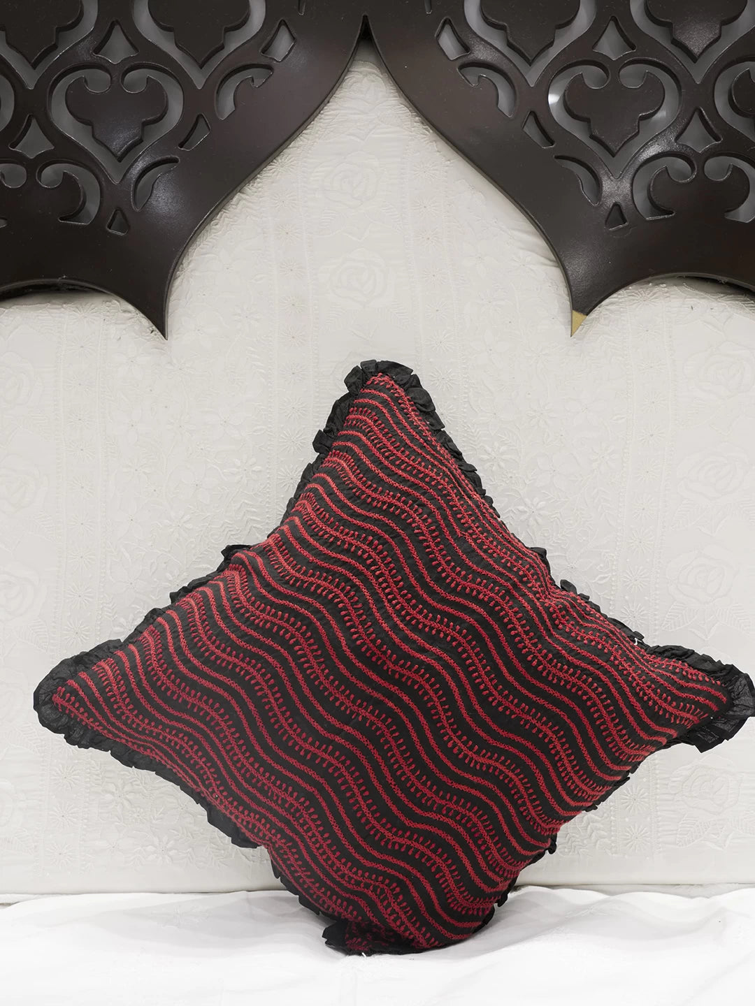 Ada Hand Embroidered Black Cotton Lucknowi Chikankari Cushion Cover 01A502196