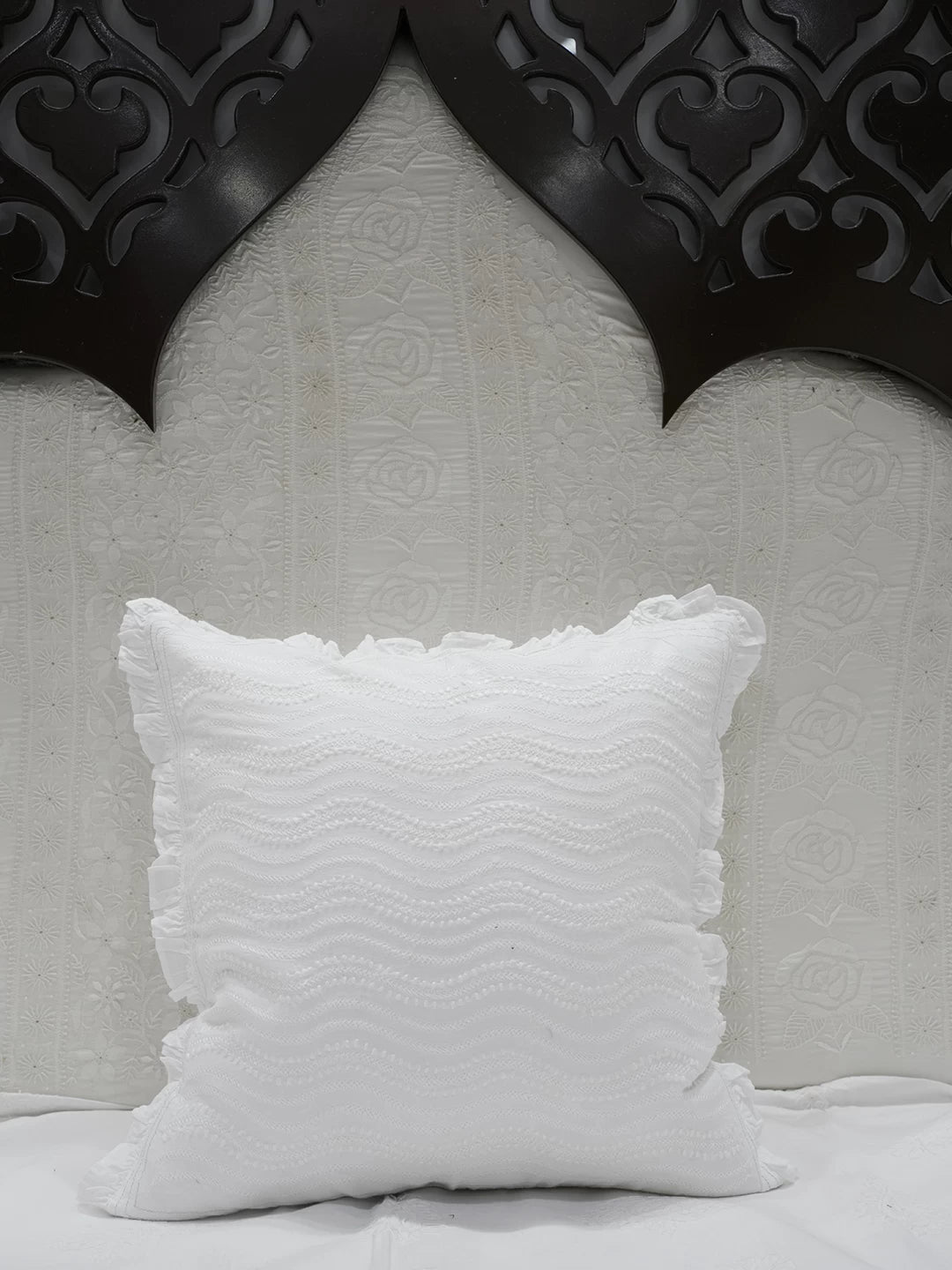 Ada Hand Embroidered White Cotton Lucknowi Chikankari Cushion Cover 01A502149