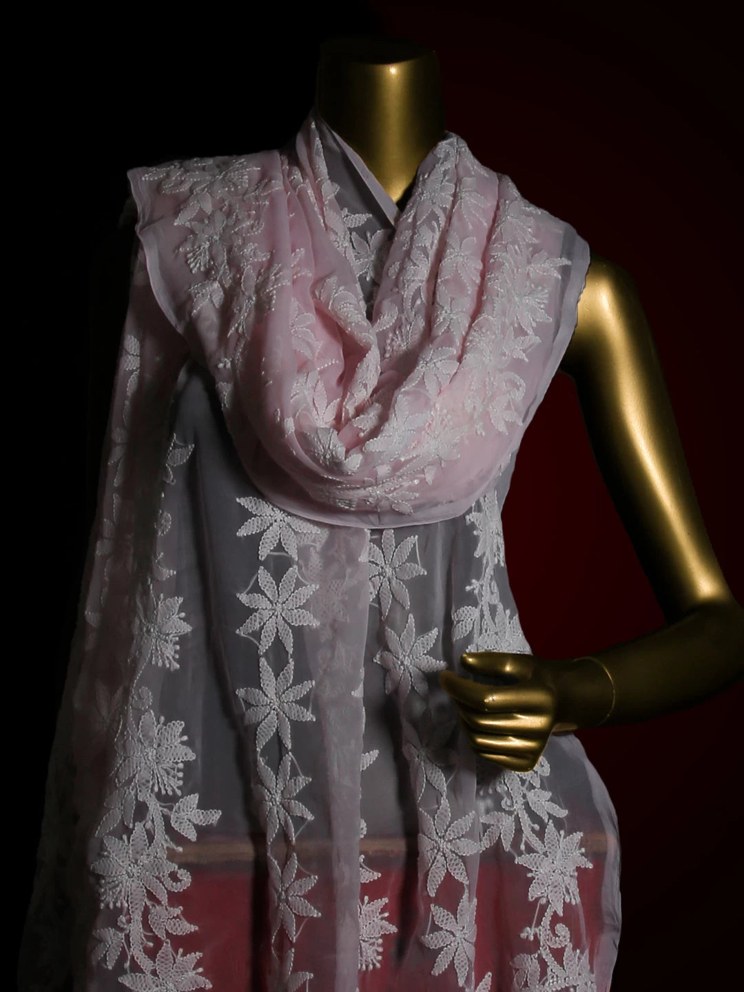 Ada Hand Embroidered Pink Georgette Lucknowi Chikankari Dupatta 01A400647