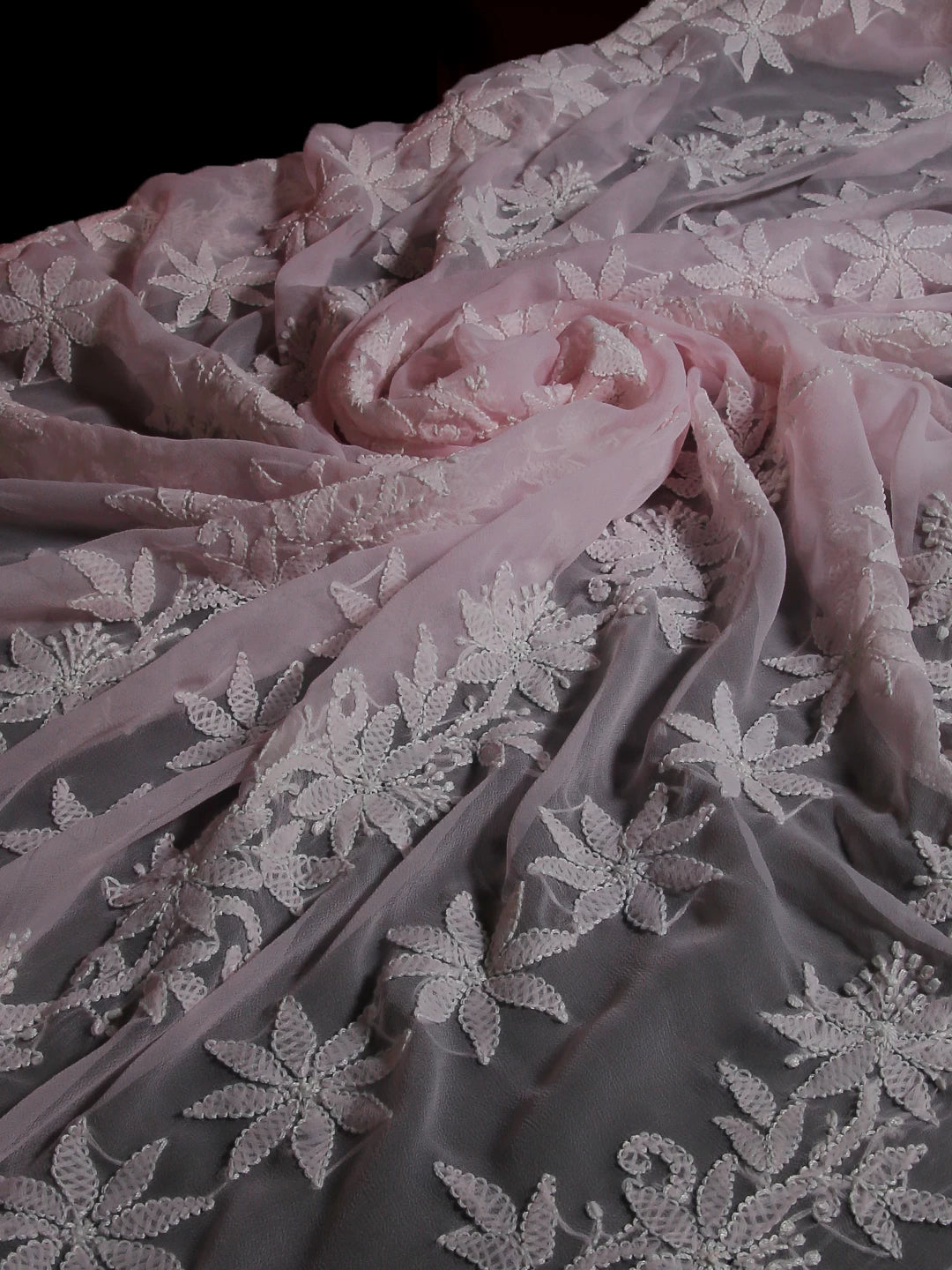 Ada Hand Embroidered Pink Georgette Lucknowi Chikankari Dupatta 01A400647